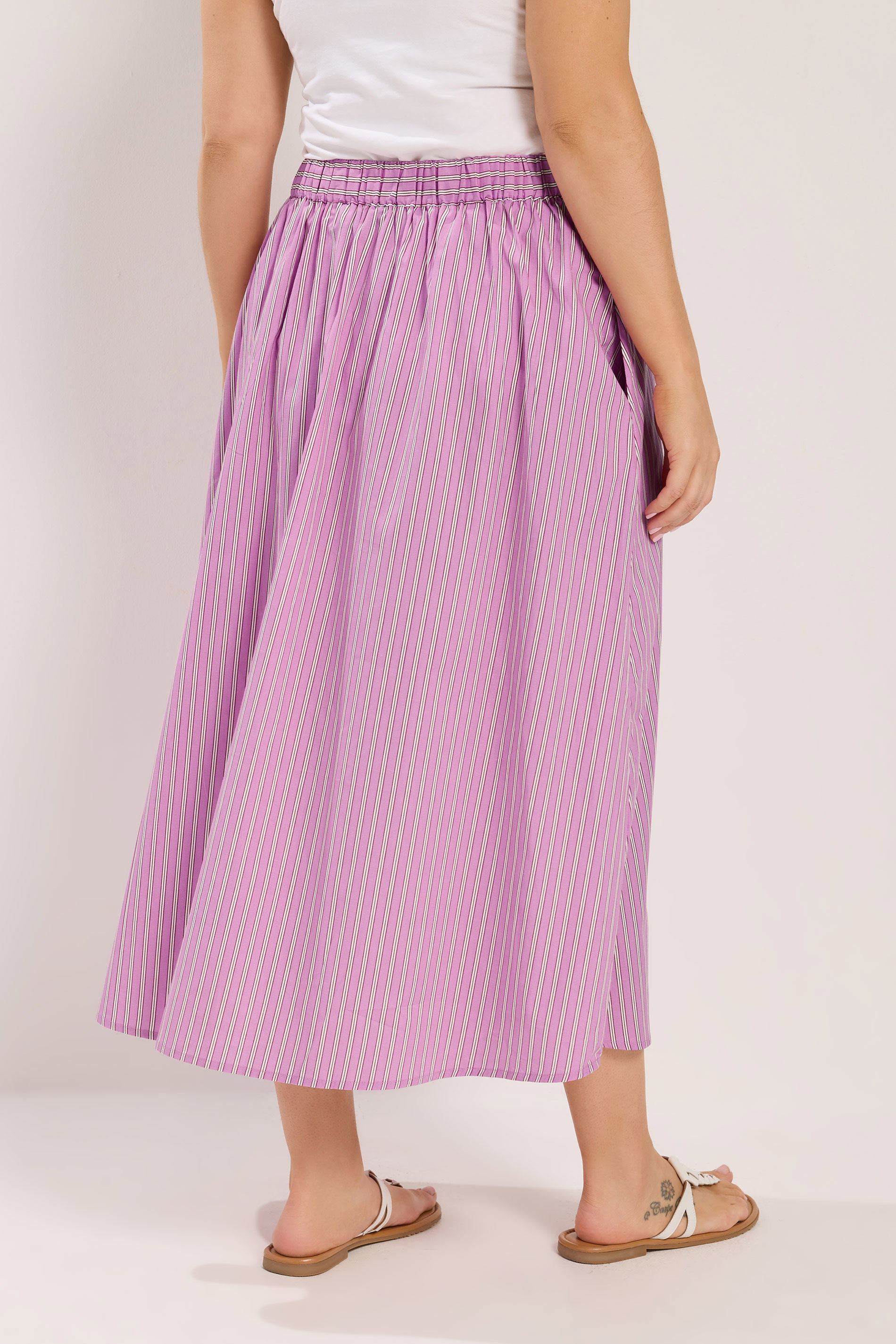 YOURS Plus Size Pink Stripe Midi Skirt | Yours Clothing 4