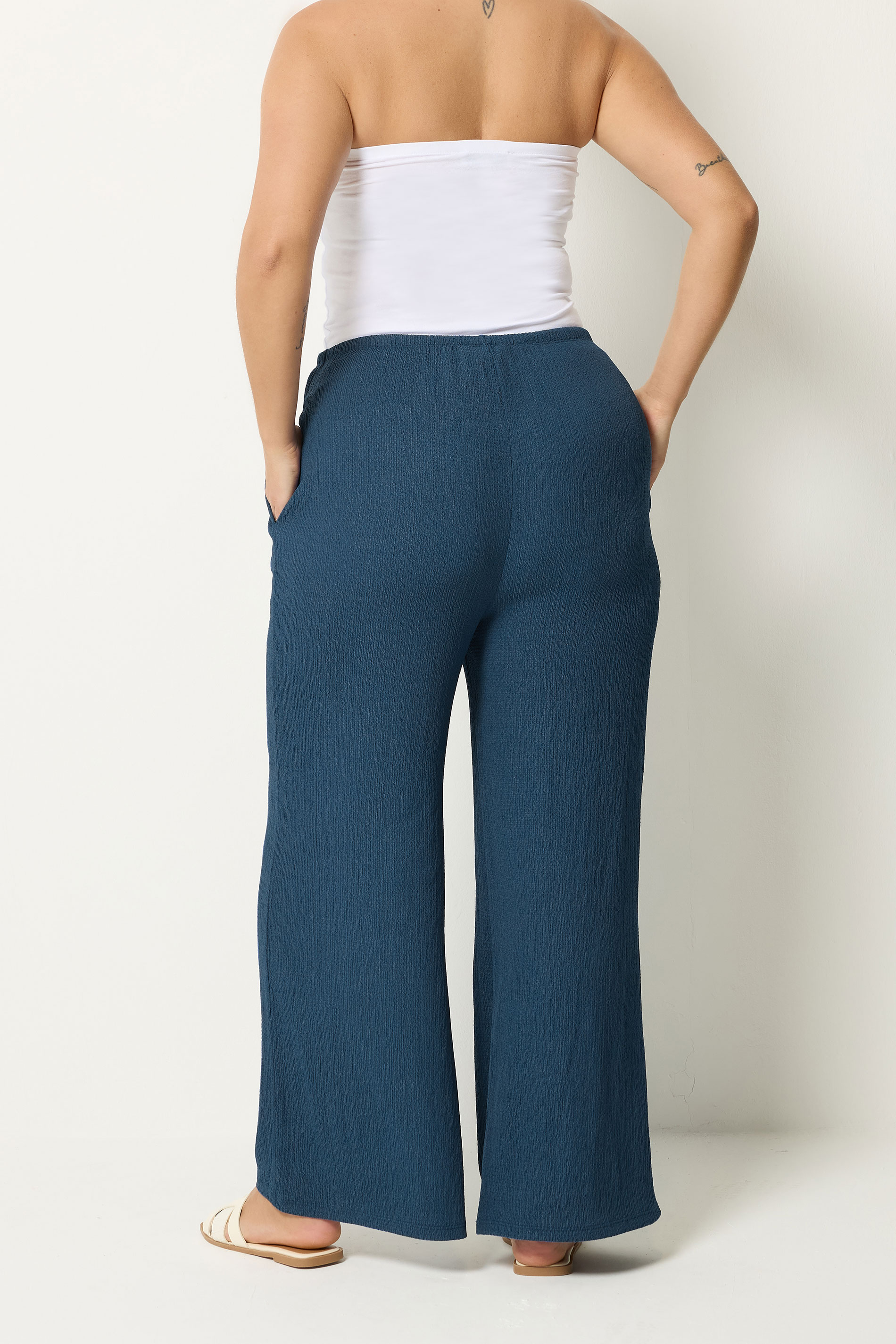 YOURS Plus Size Blue Textured Trousers | Yours Clothing