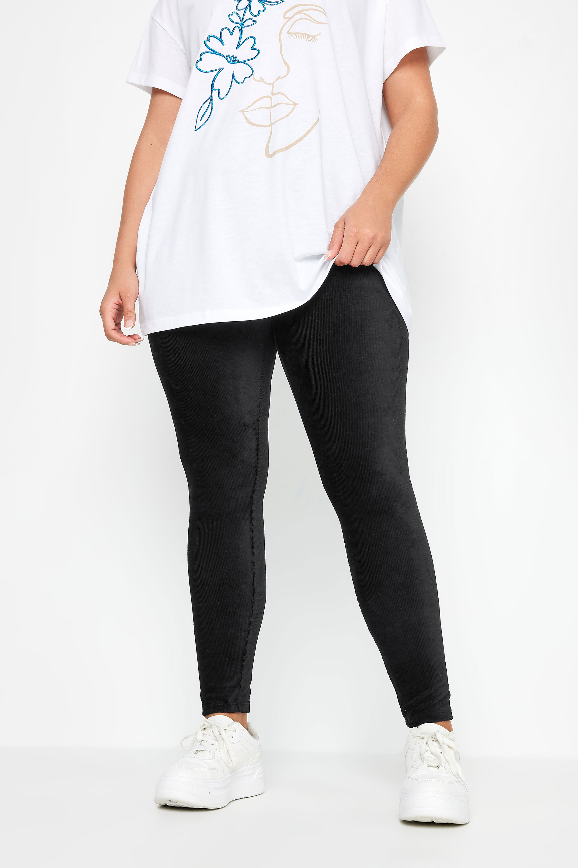 Plus Size Black Cord Leggings | Yours Clothing 1