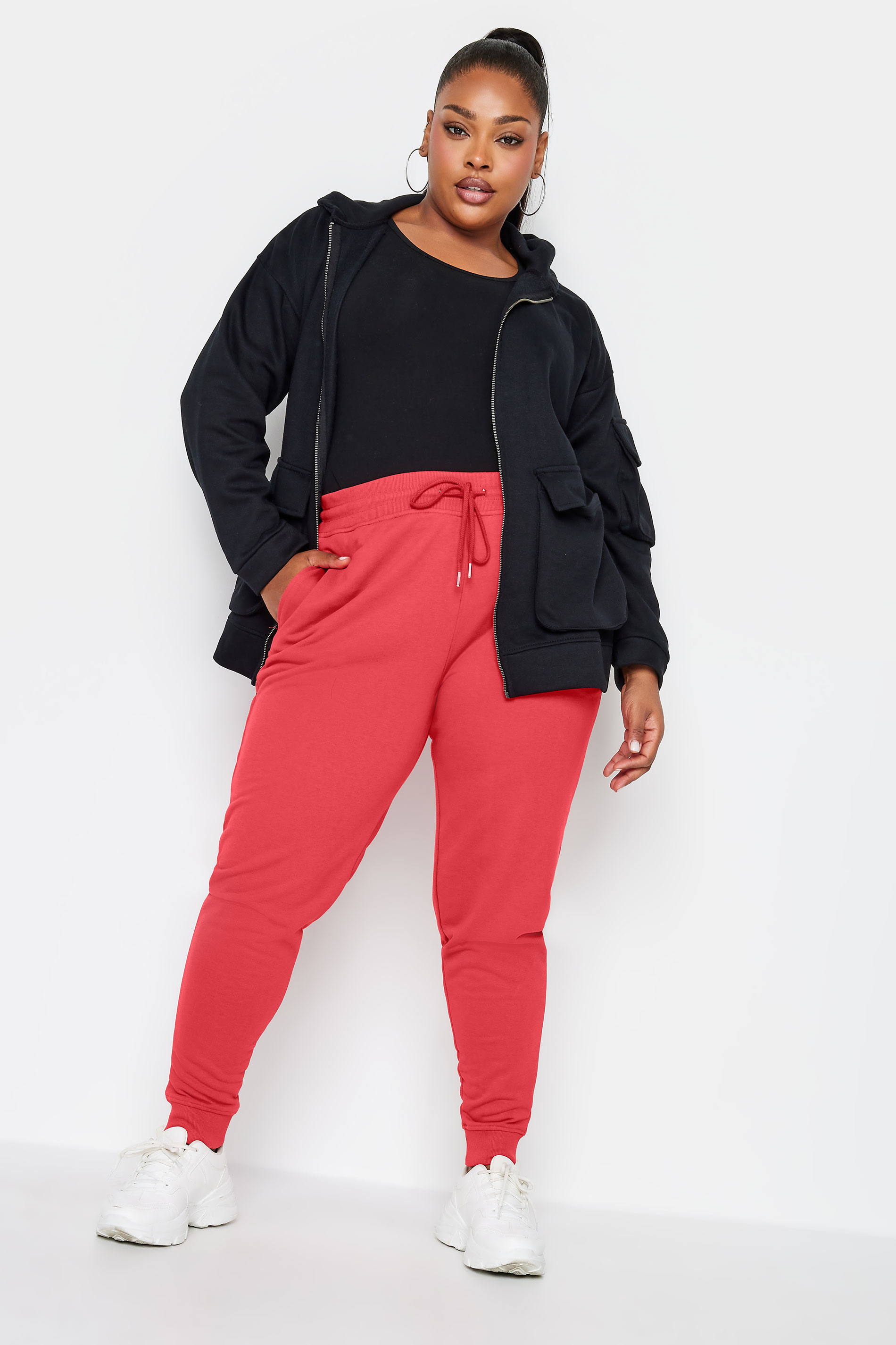 YOURS Plus Size Red Elasticated Stretch Joggers | Yours Clothing