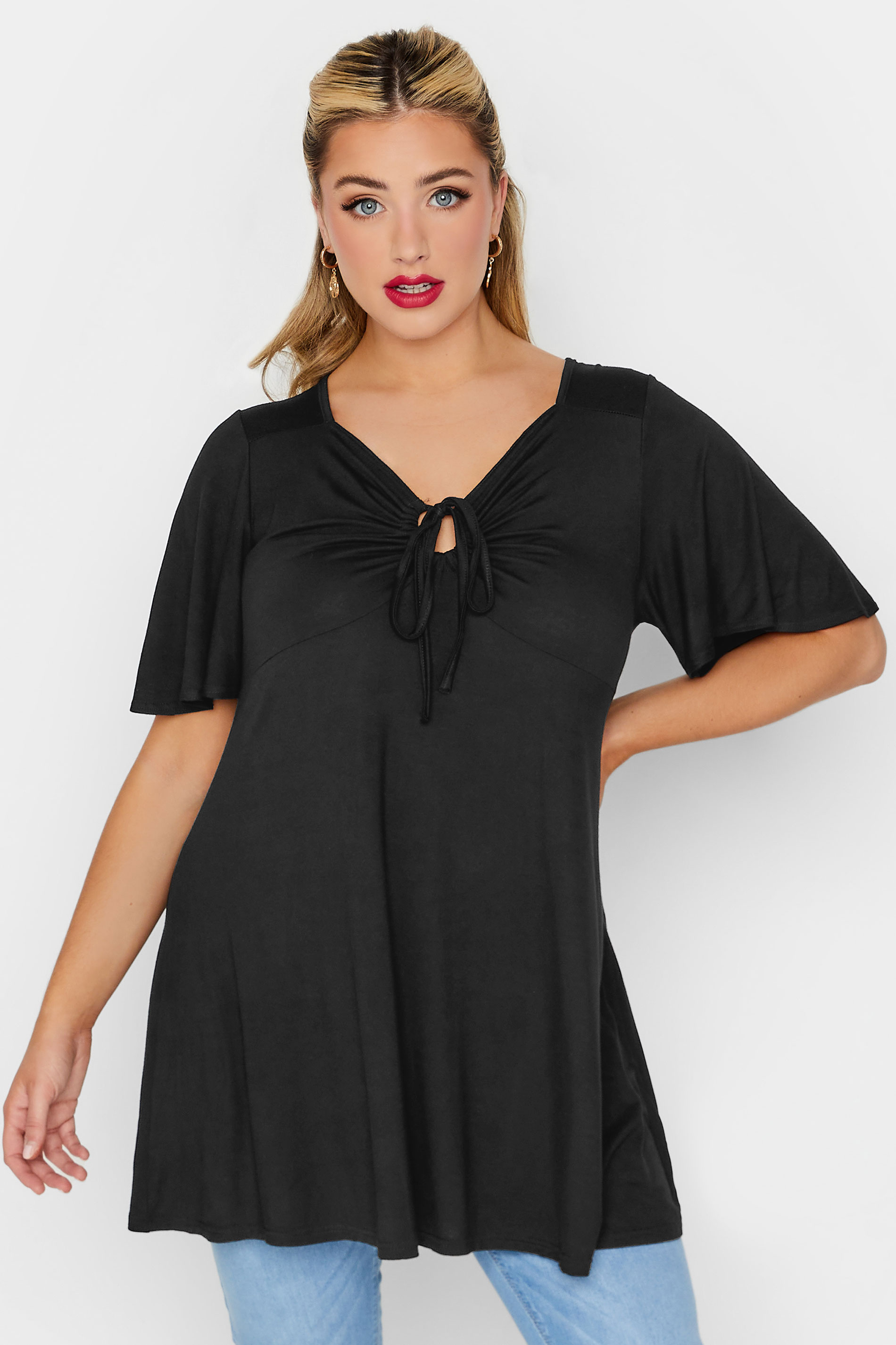 LIMITED COLLECTION Curve Plus Size Black Tie Neck Top | Yours Clothing  2