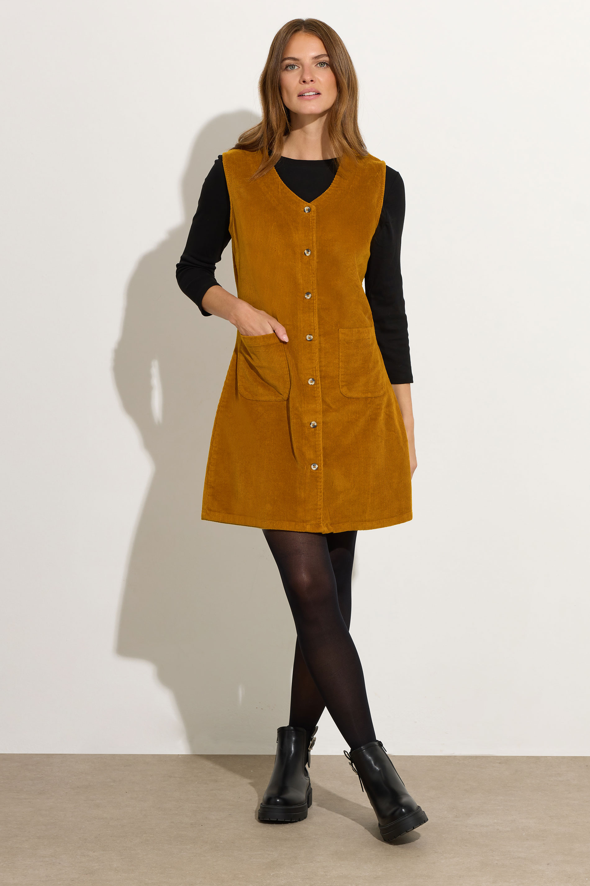M&Co Orange Cord Button Through Pinafore Dress | M&Co  2