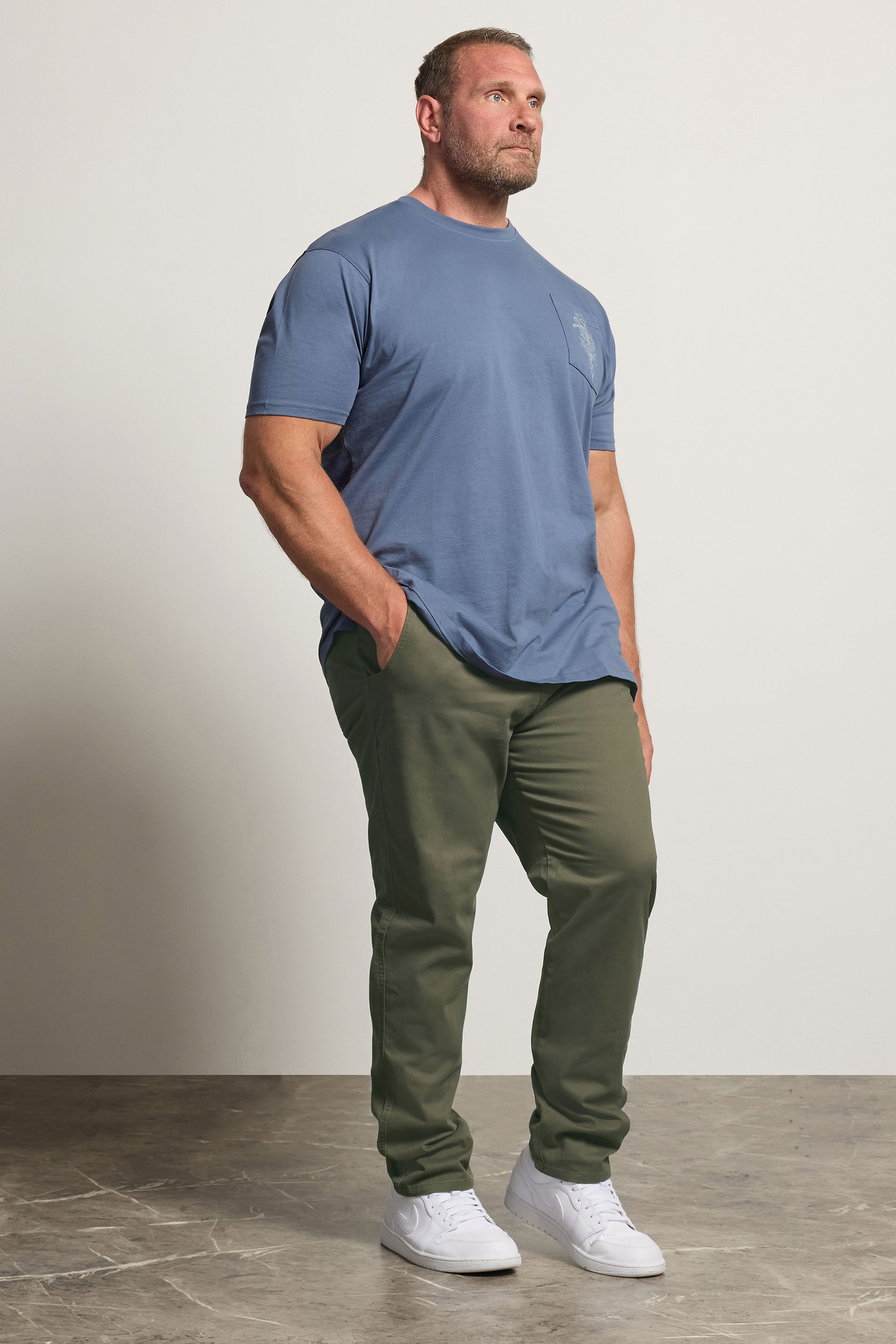 KAM Big & Tall Khaki Green Chino Trousers | BadRhino 3