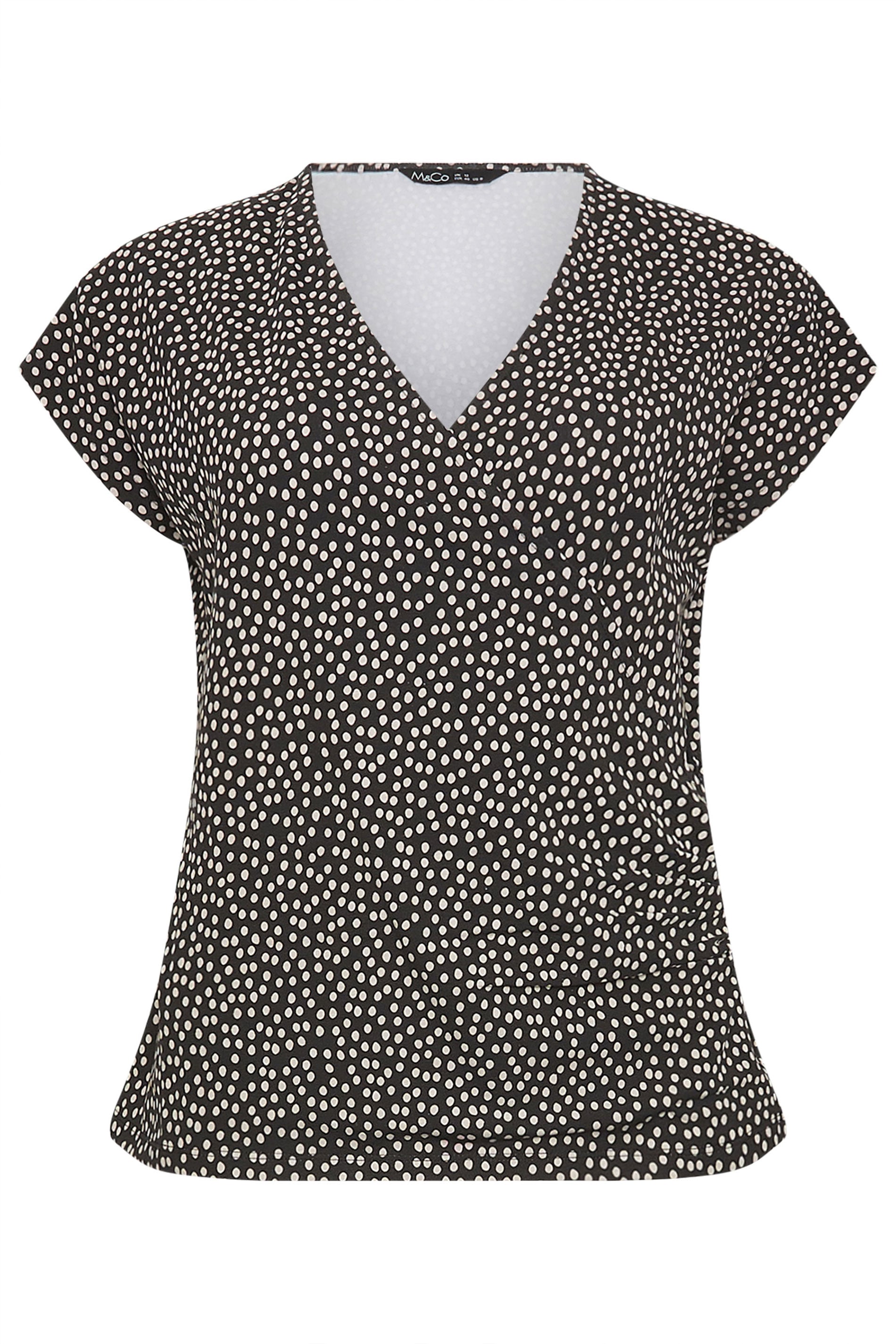 M&Co Black And White Polka Dot Grown-On Sleeve Wrap Top | M&Co 5