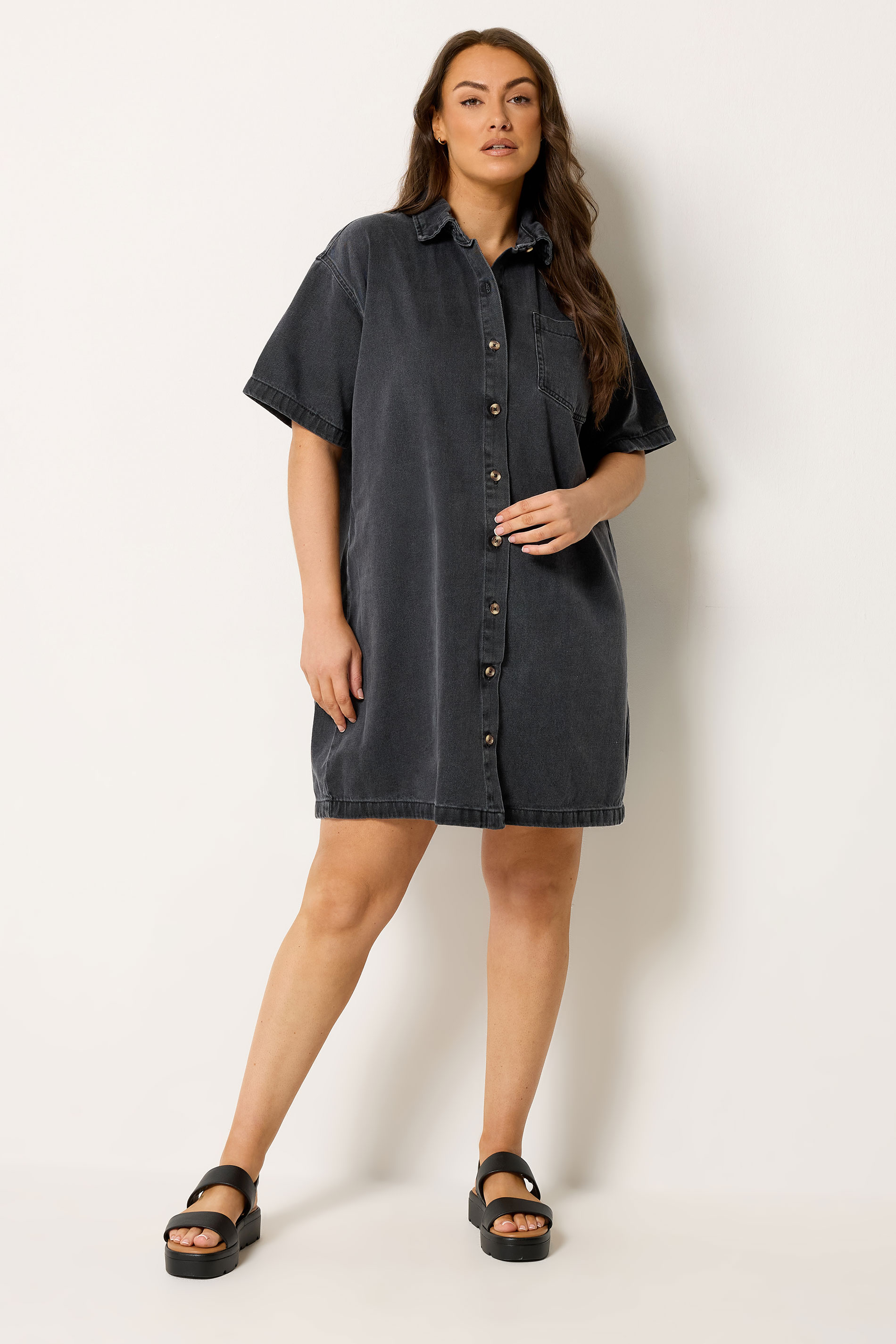YOURS Curve Black Washed Denim Shirt Dress 2