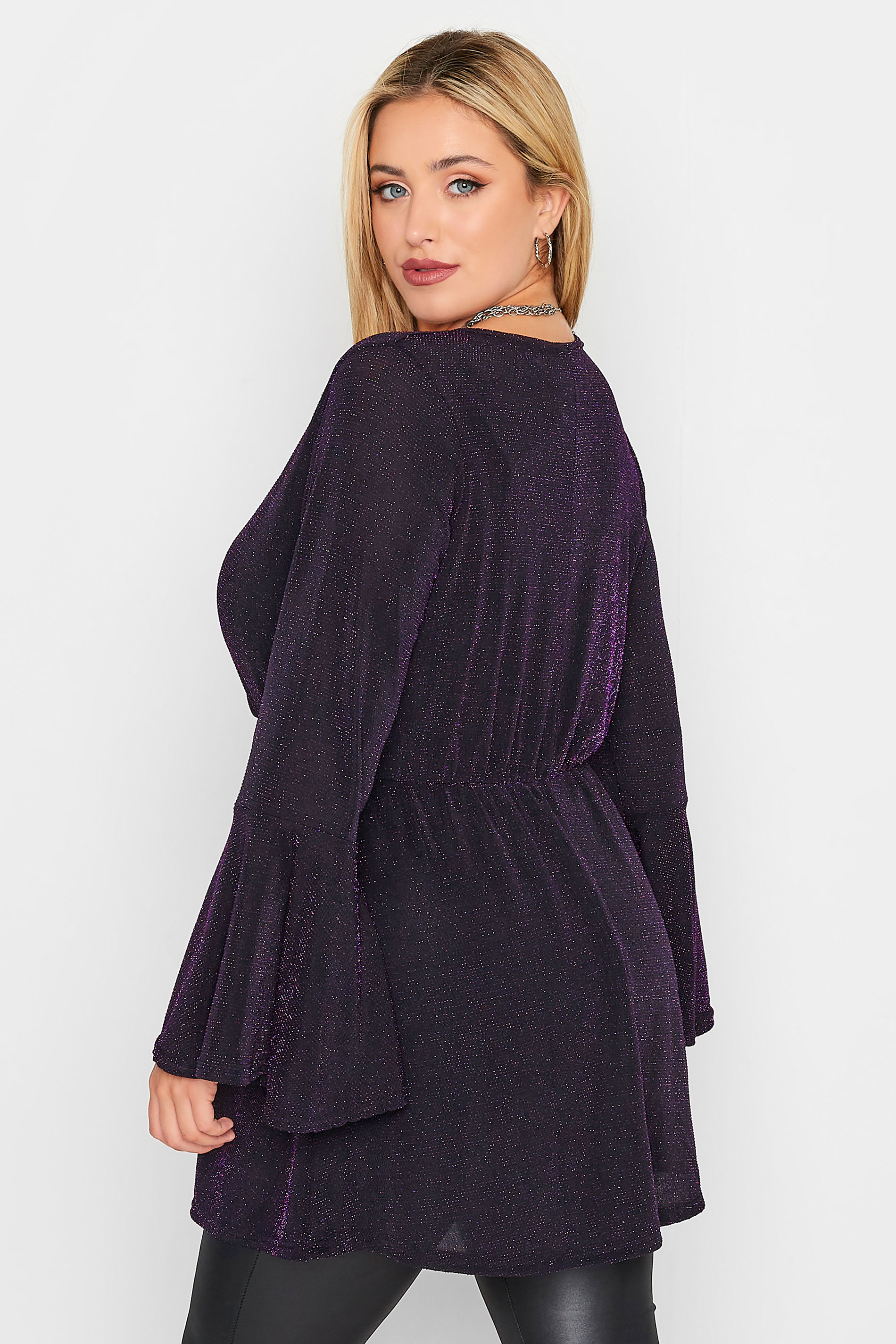 LIMITED COLLECTION Plus Size Purple Glitter Wrap Top | Yours Clothing  3