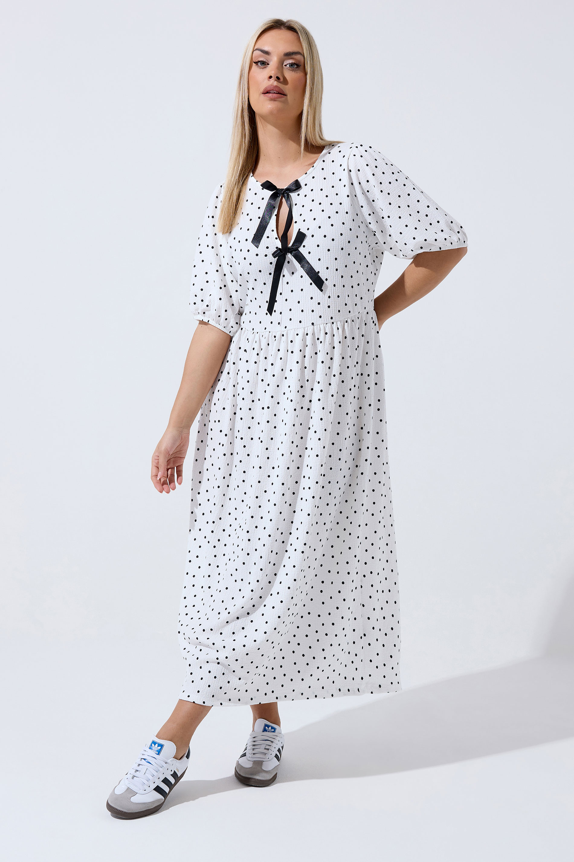 LIMITED COLLECTION Plus Size Ivory White Polka Dot Bow Dress | Yours Clothing 3