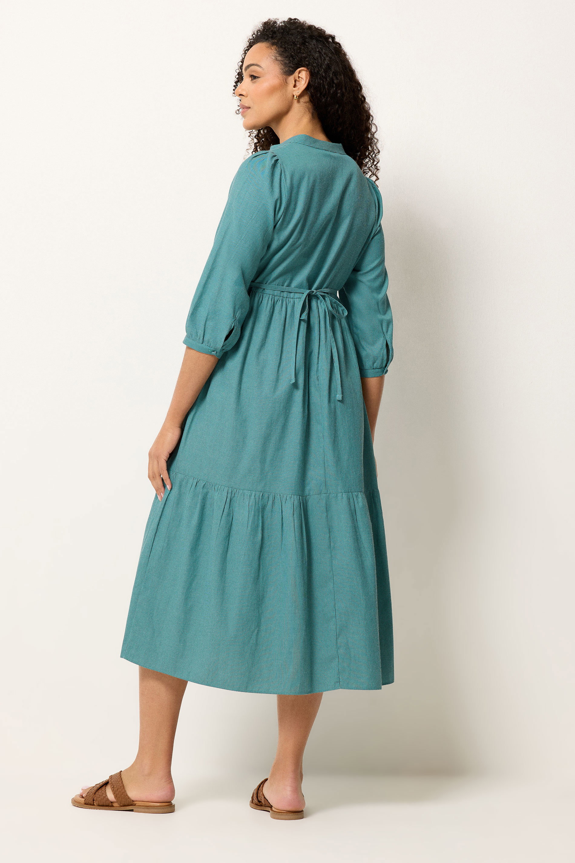 M&Co Green Fine Stripe Tiered Maxi Dress | M&Co 2