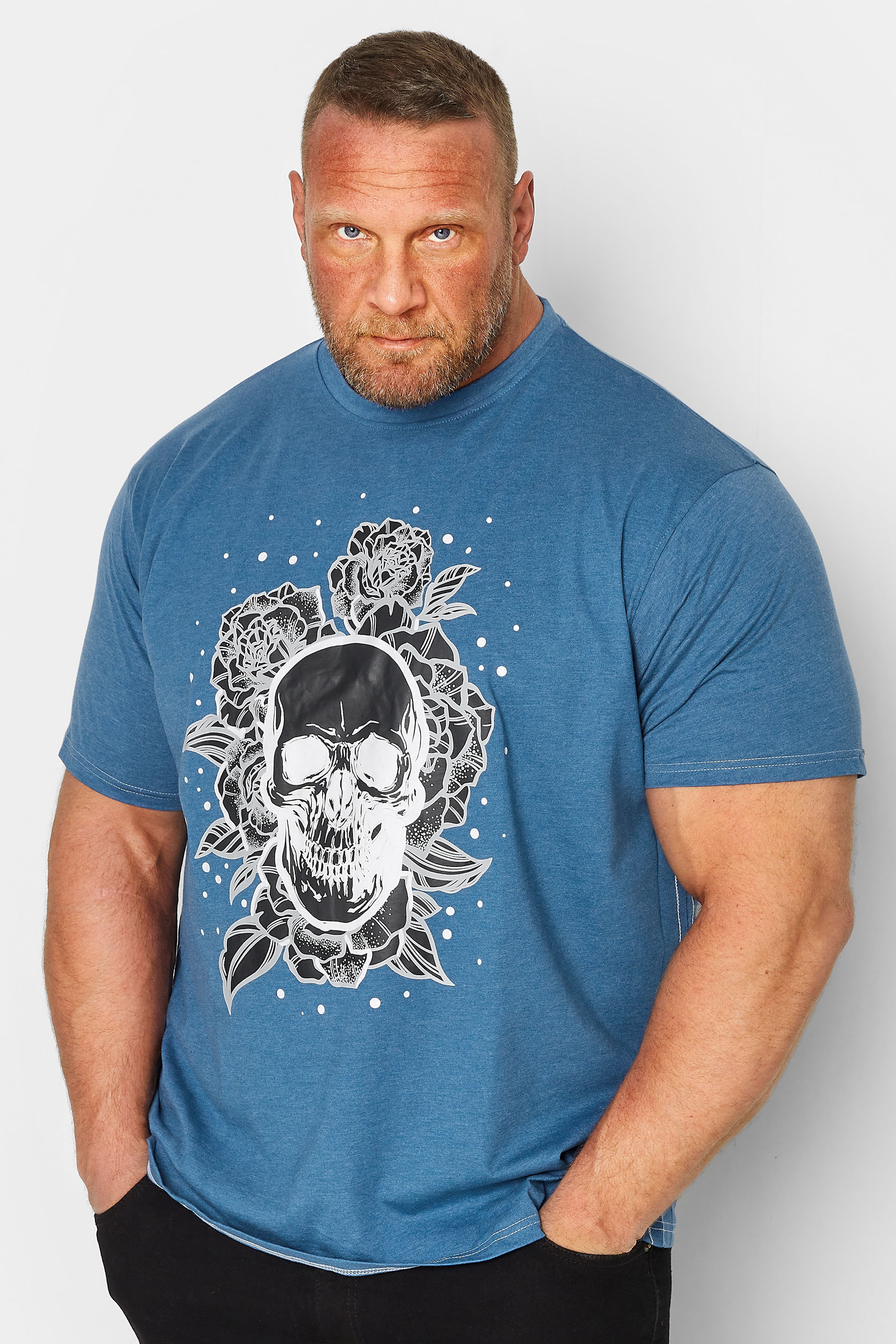 KAM Big & Tall Blue Skull Rose T-Shirt | BadRhino 1