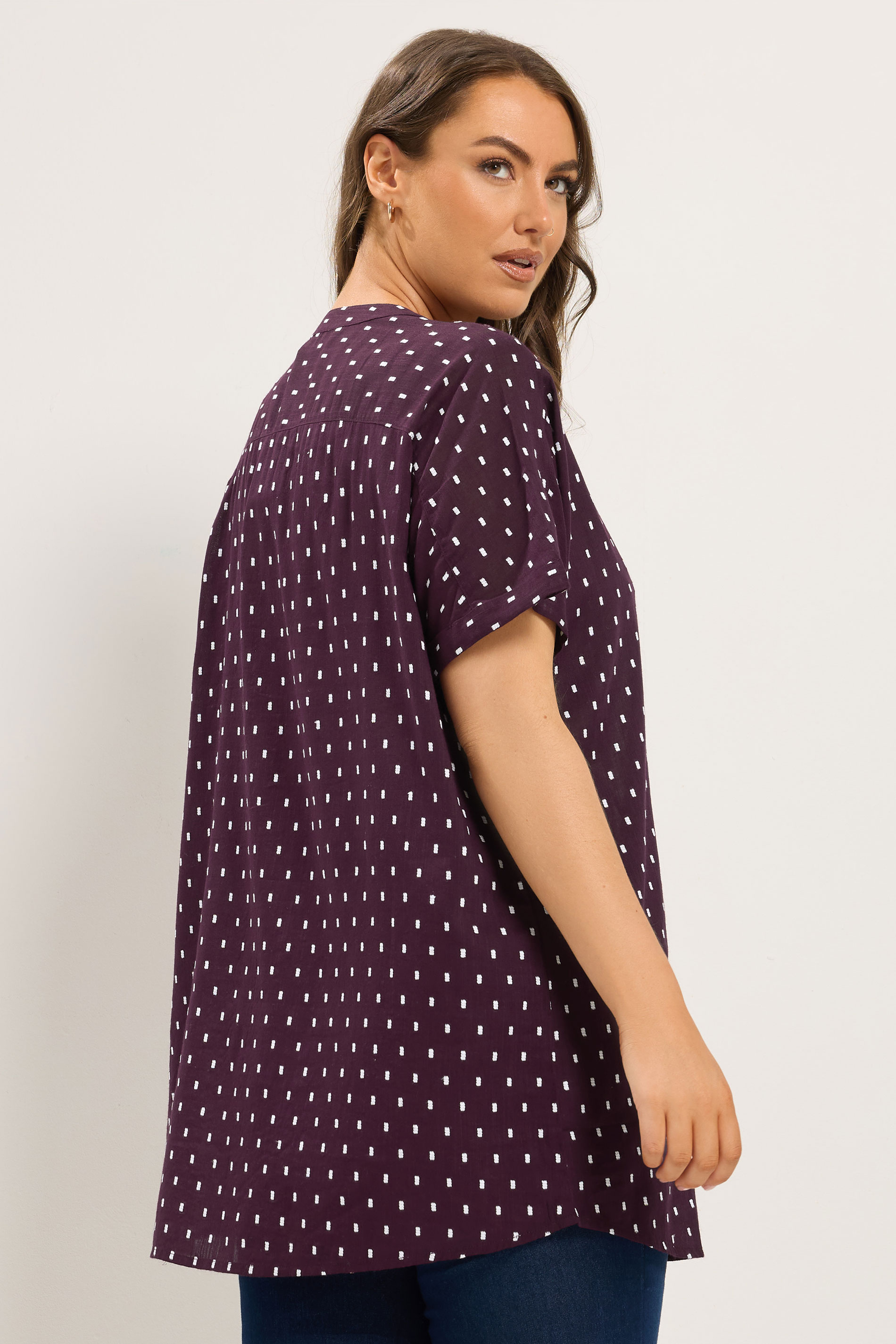 YOURS Curve Purple Notch Neck Dobby Blouse | Yours Clothing 2
