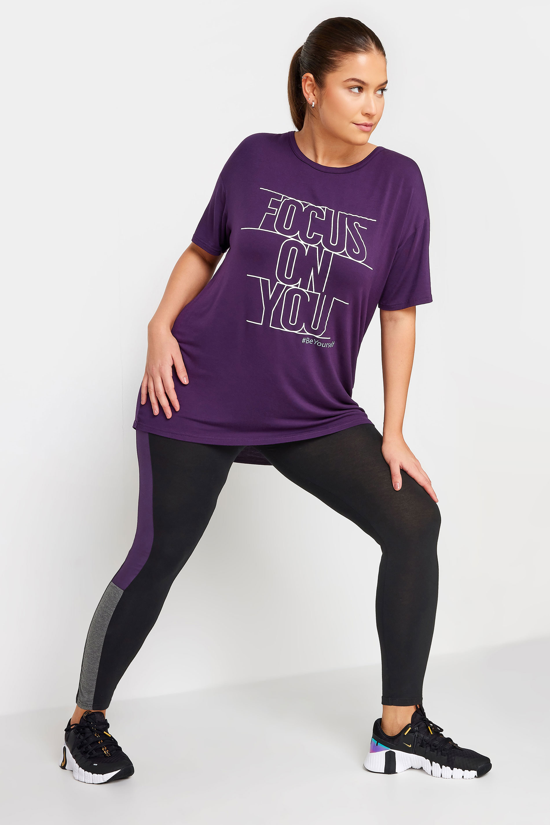 YOURS ACTIVE Plus Size Purple 'Focus On You' Slogan Top | Yours Clothing 2