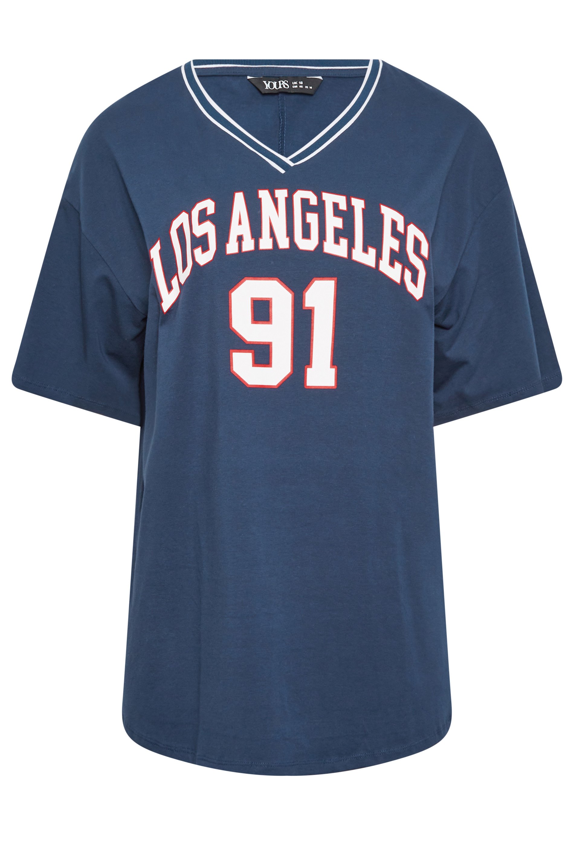 YOURS Plus Size Navy Blue 'Los Angeles' Slogan T-Shirt