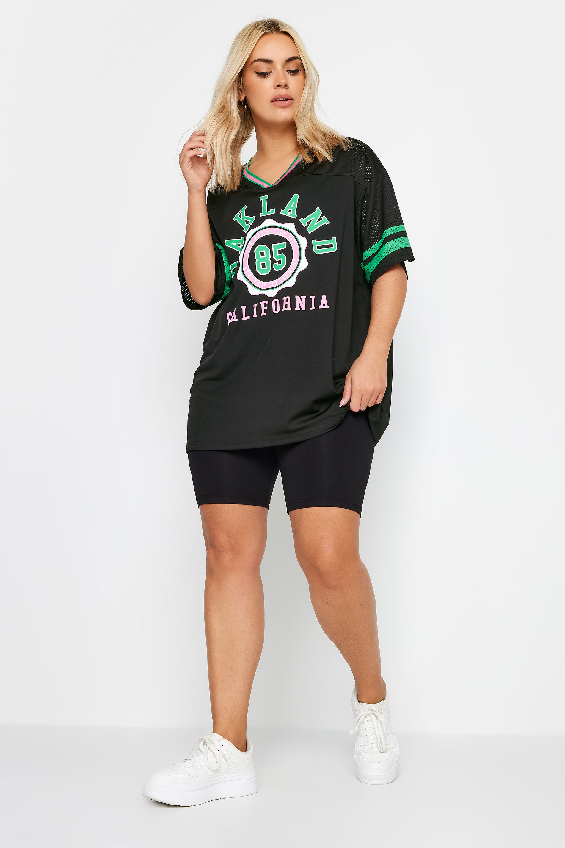 YOURS Plus Size Black 'Oakland' Slogan Varsity T-Shirt | Yours Clothing 3