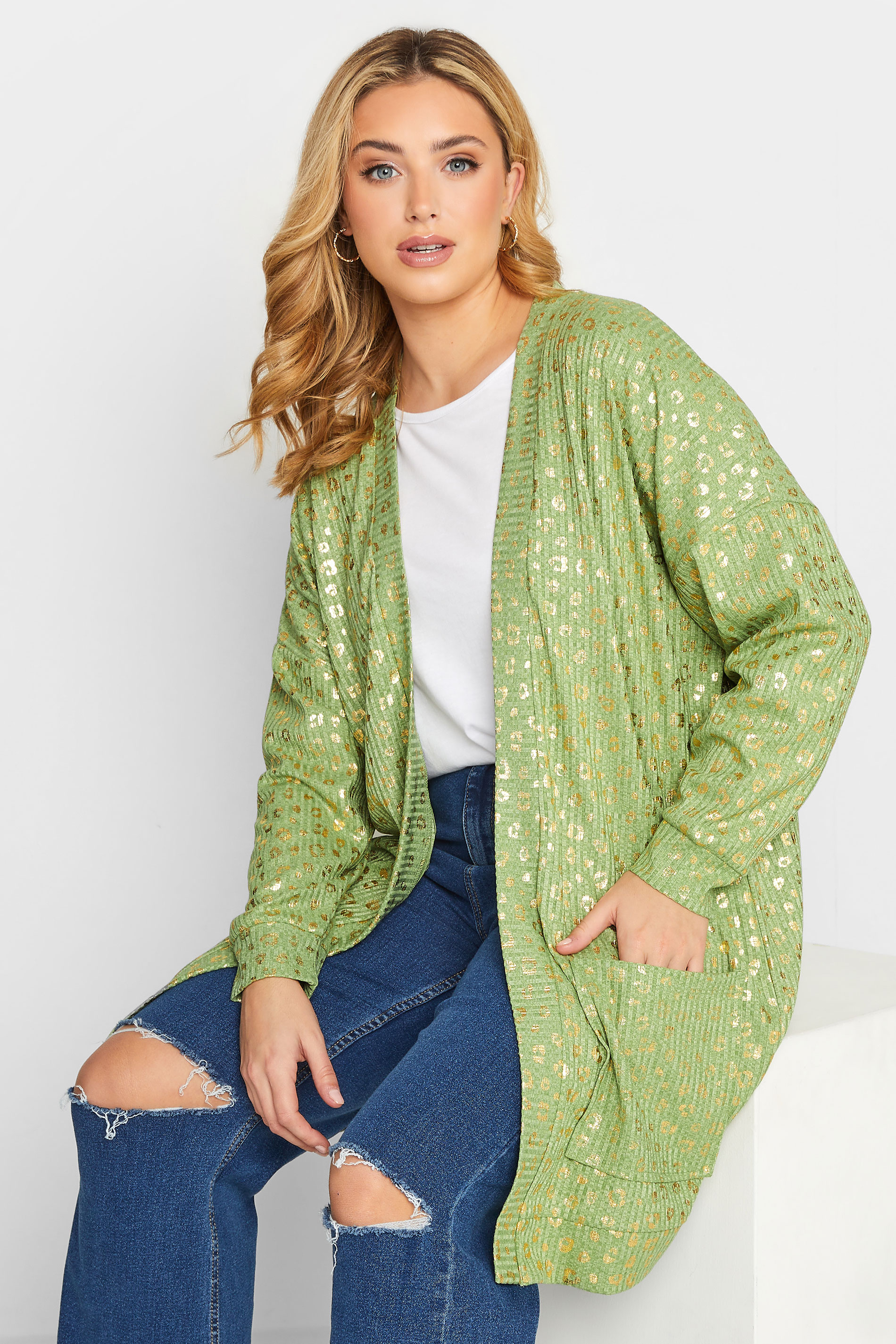 Plus Size Green Foil Animal Print Cardigan | Yours Clothing 1
