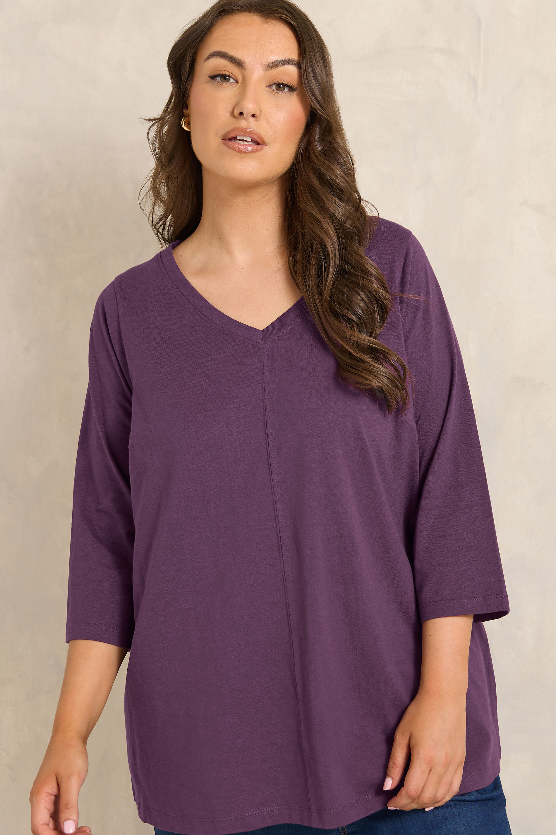 EVANS Plus Size Plum Purple Cotton T-Shirt | Evans 3