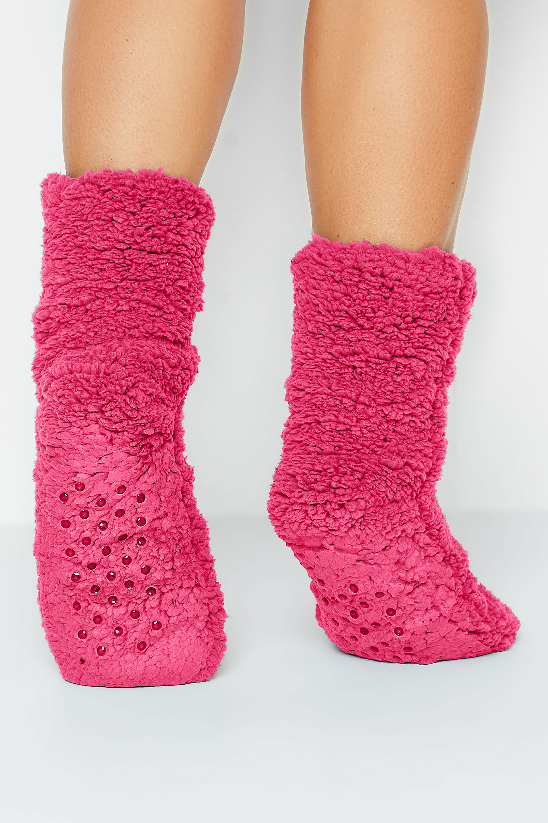 Pink Fluffy Slipper Socks | Yours Clothing  1