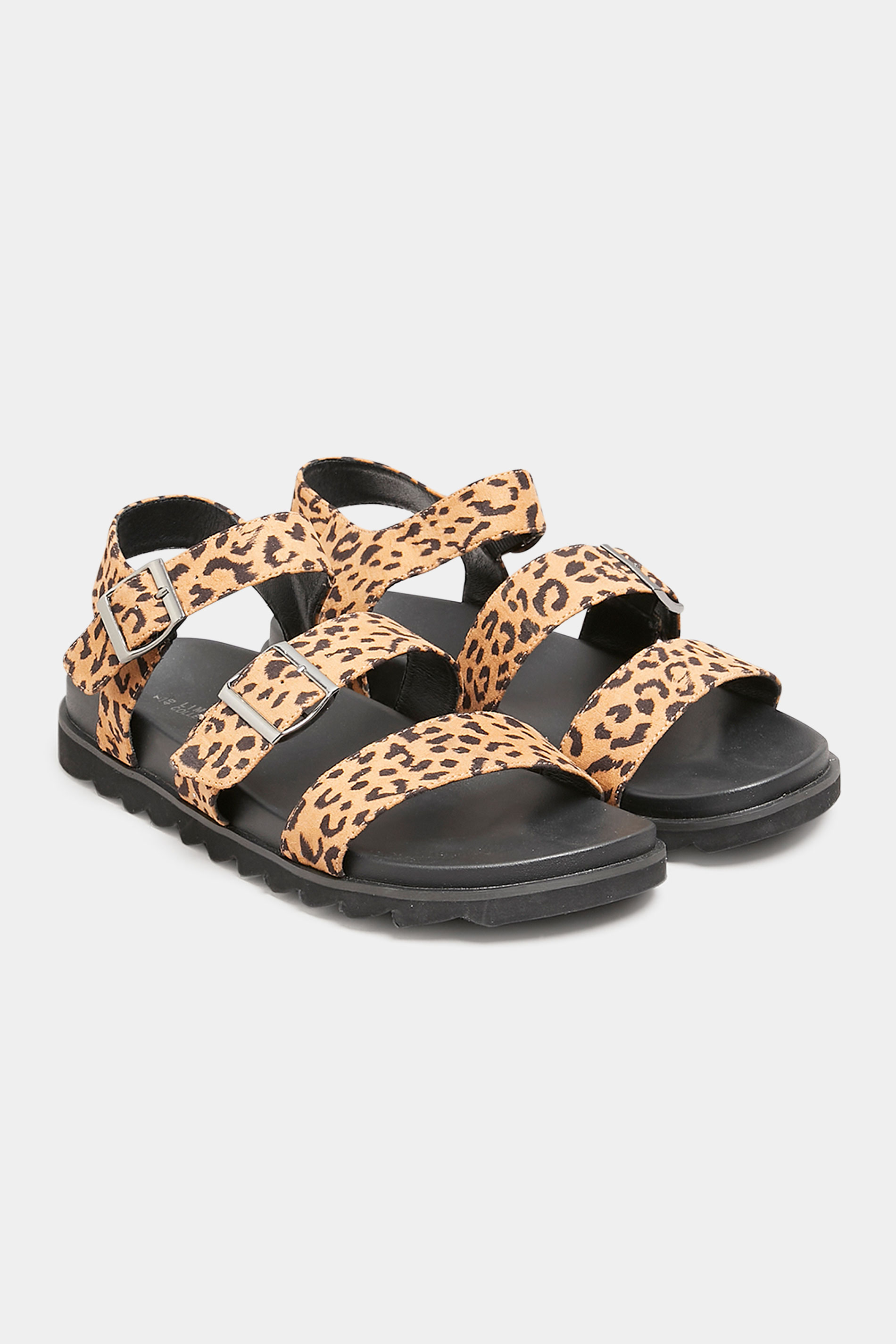 Black Leopard Print Buckle Sandals In Extra Wide EEE Fit_AR.jpg
