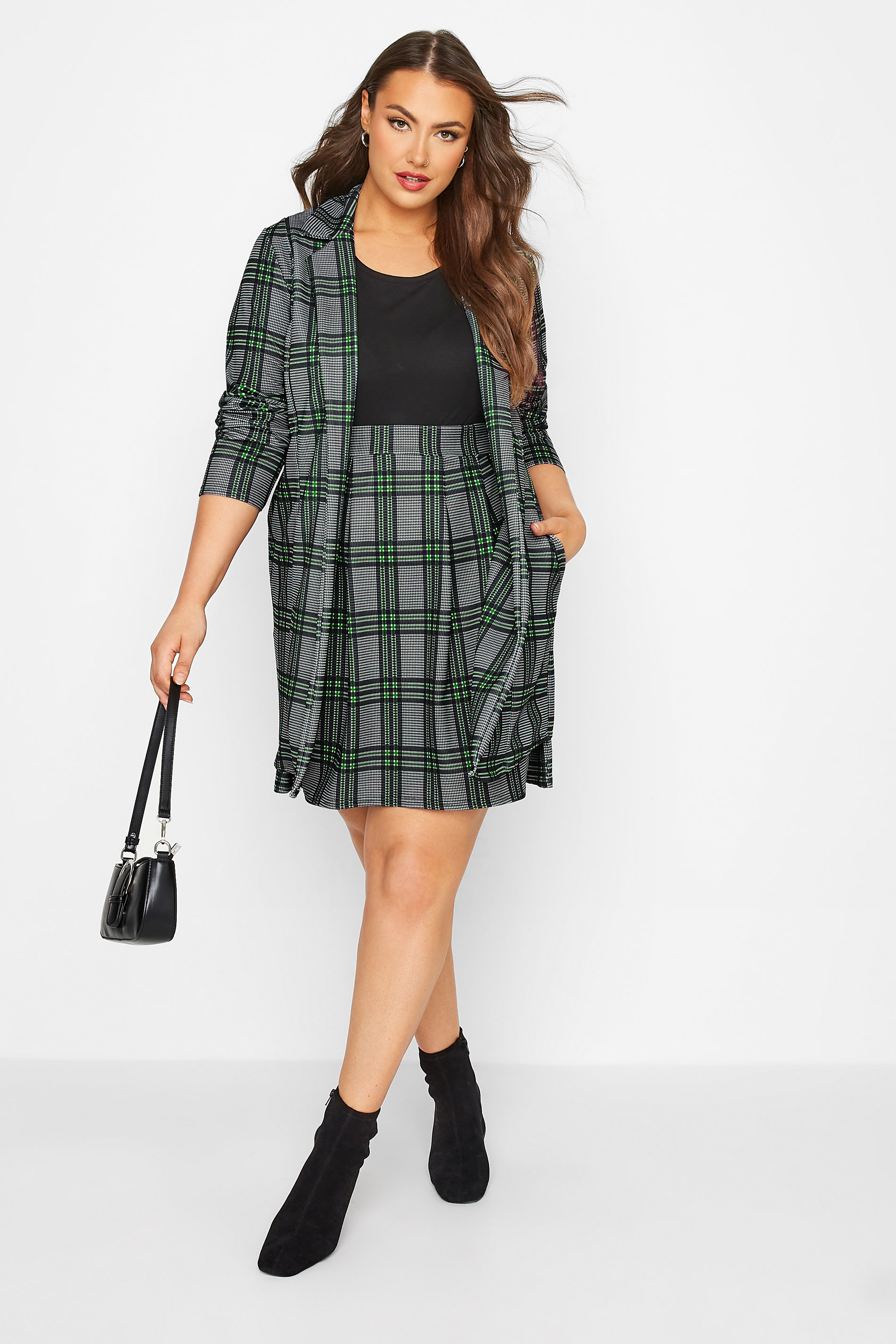 YOURS Curve Plus Size Grey & Green Check Blazer | Yours Clothing 3