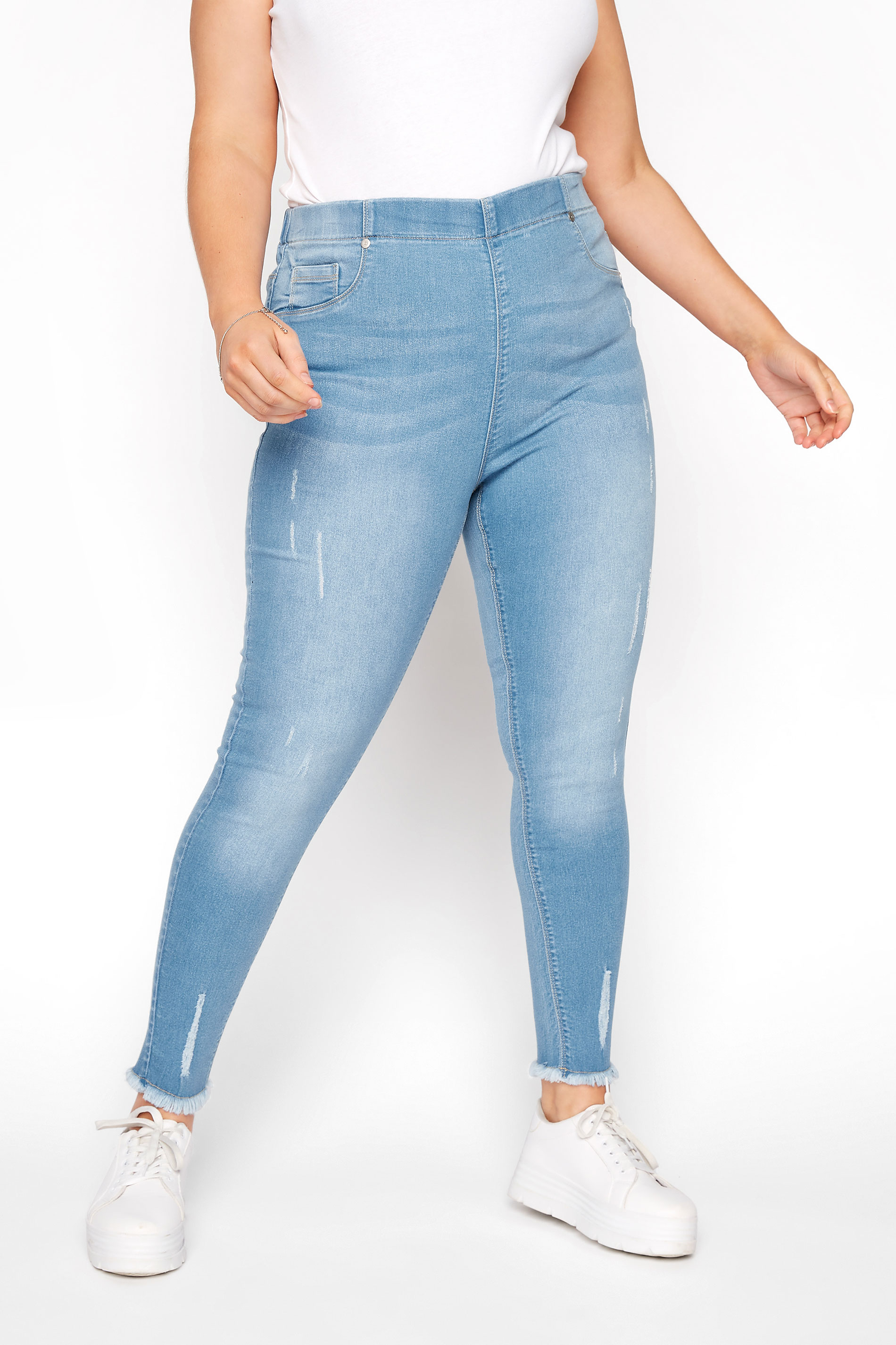 YOURS FOR GOOD Plus Size Mid Blue Cat Scratch JENNY Jeggings