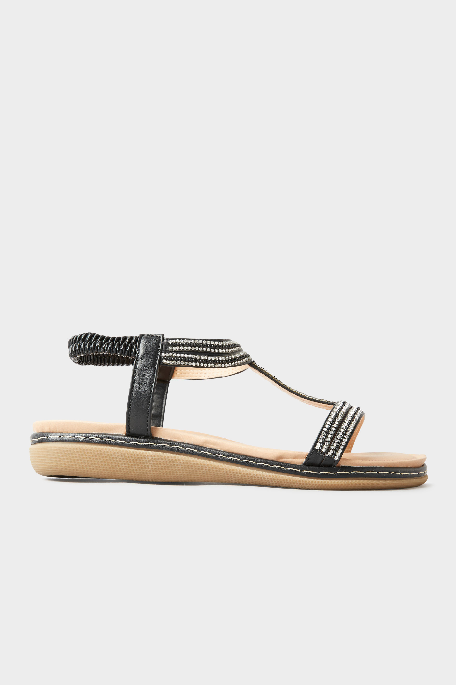 Black Diamante H-Band Sandals In Extra Wide Fit | Long Tall Sally