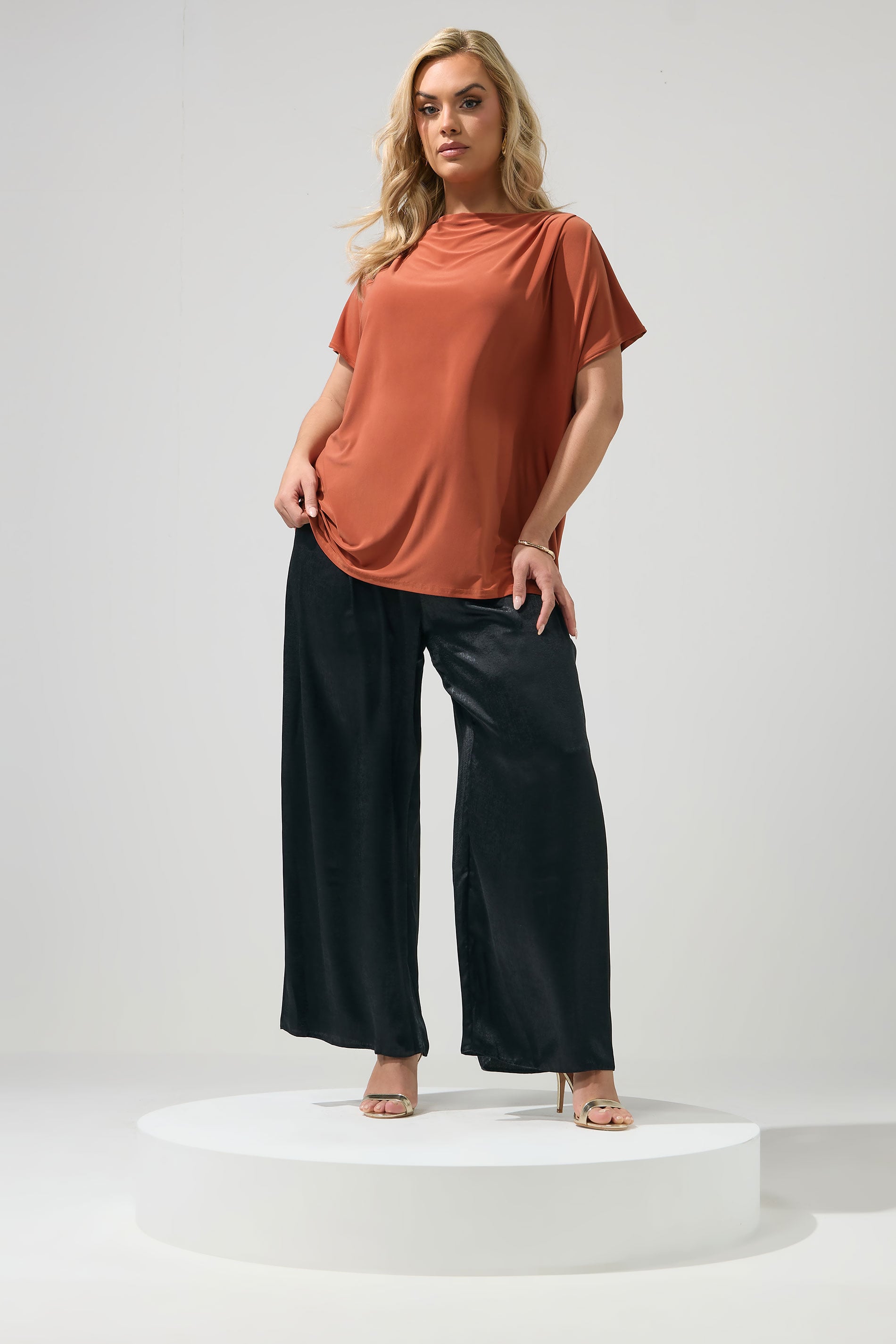 YOURS LONDON Plus Size Rust Orange Drape Shoulder Top | Yours Clothing 1