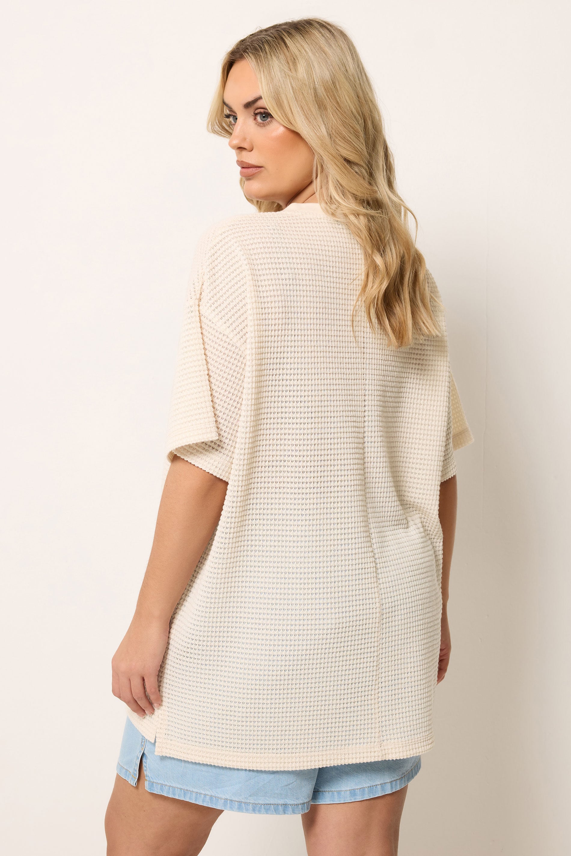 YOURS Plus Size Natural Brown Boxy Knitted T-Shirt | Yours Clothing 2