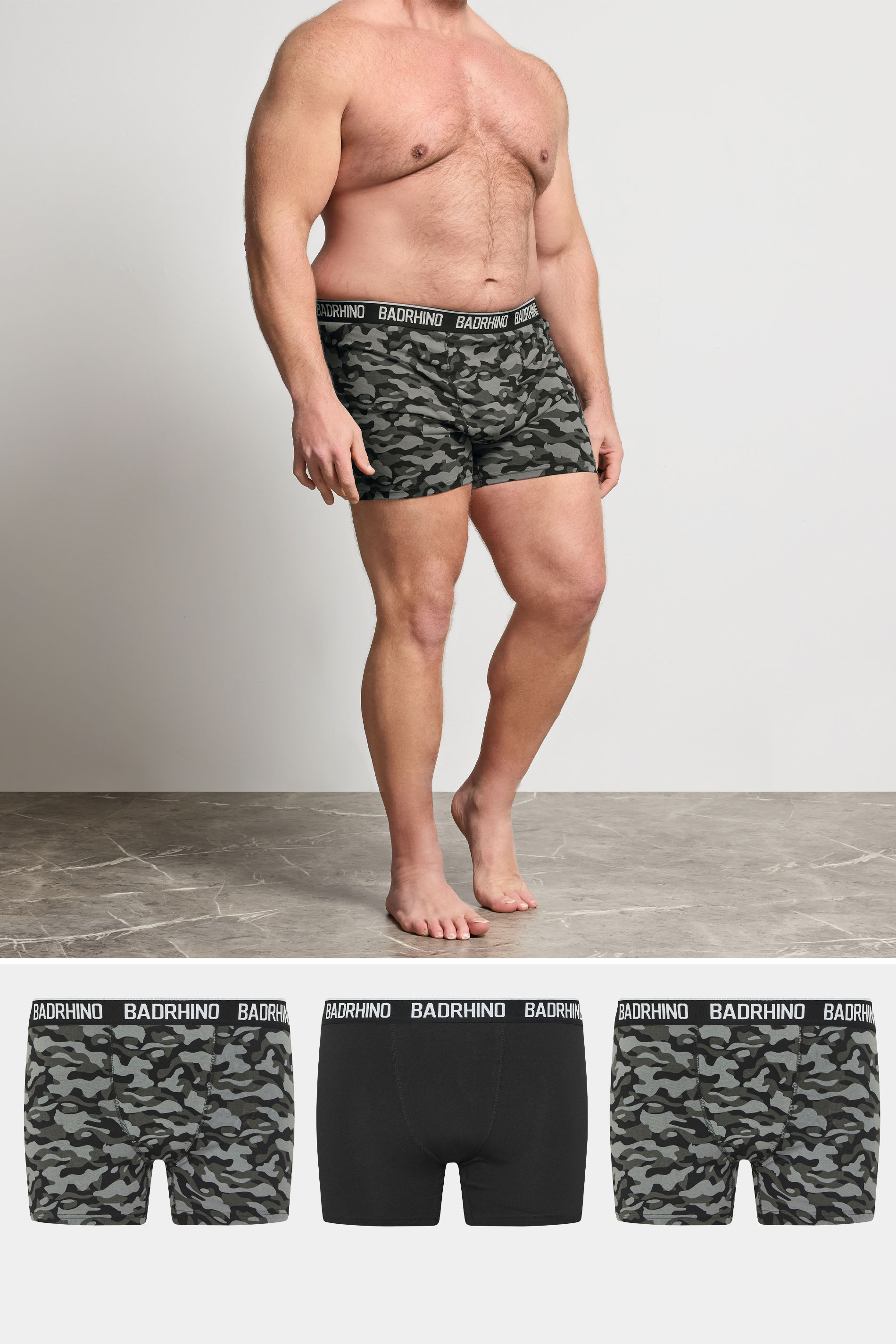 BadRhino Big & Tall 3 PACK Black/Grey/Green Camo Boxers | BadRhino 3