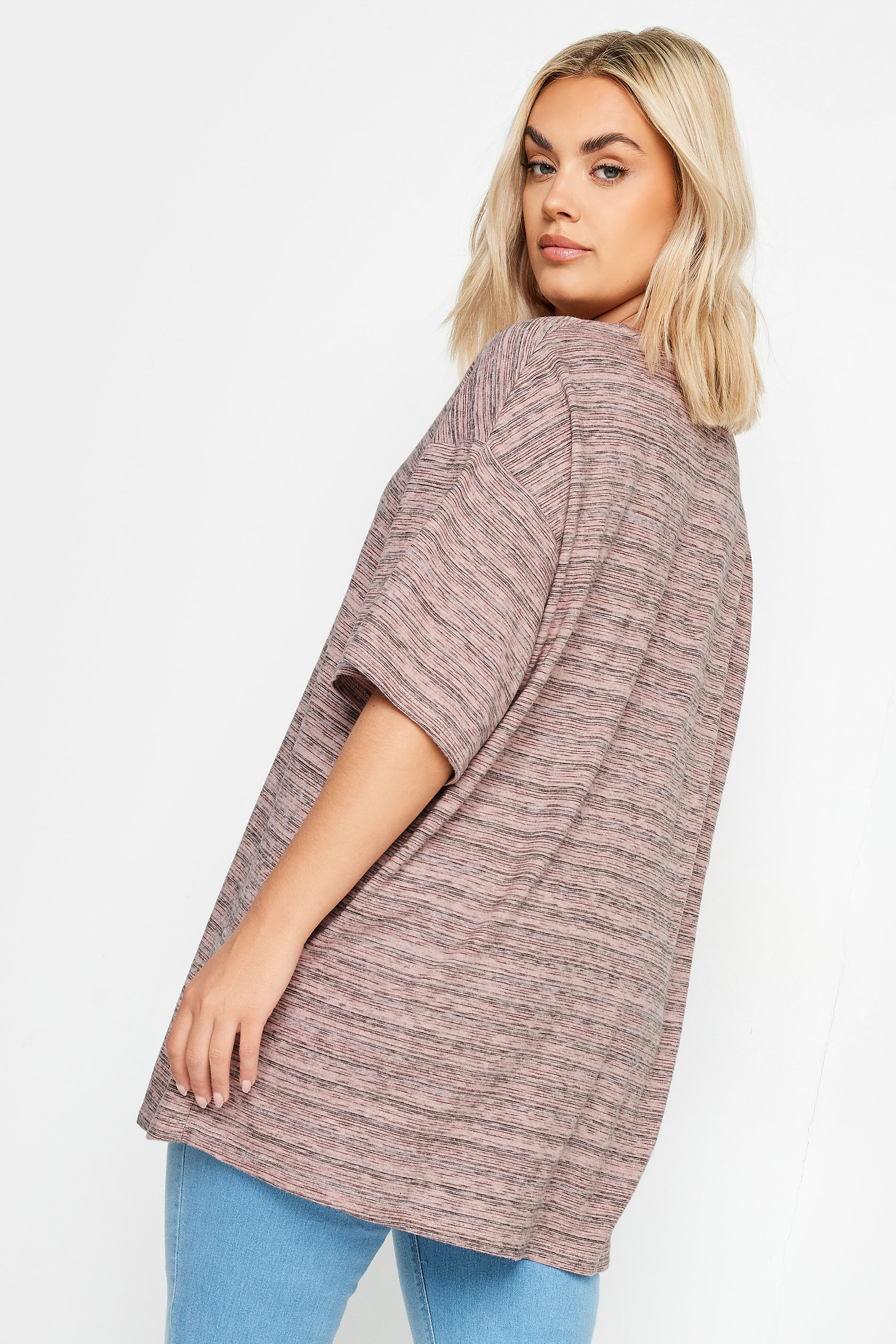 YOURS Plus Size Pink Striped Oversized T-Shirt | Yours Clothing 3