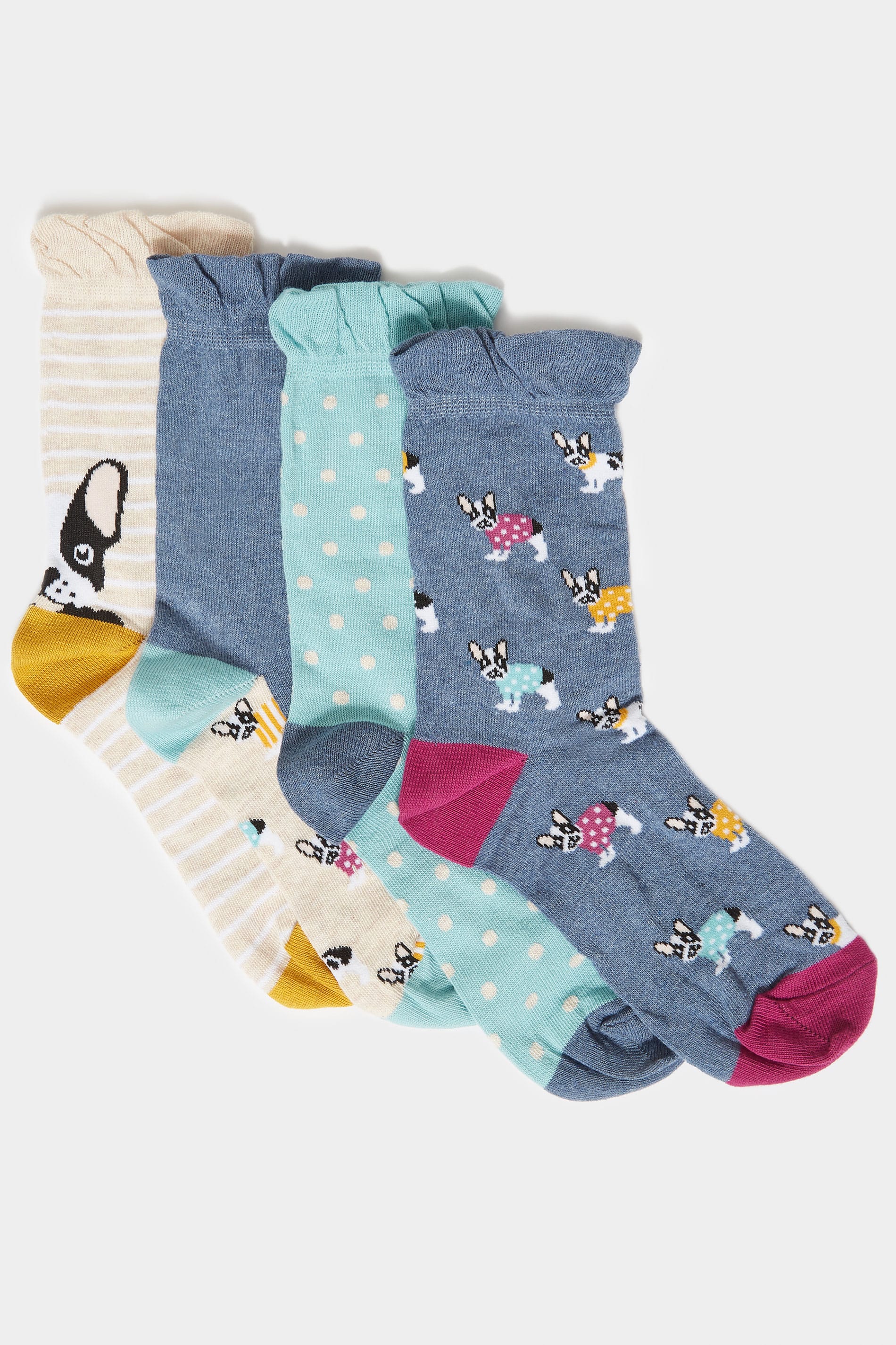 4 PACK Blue Assorted Dog Socks | Yours Clothing
