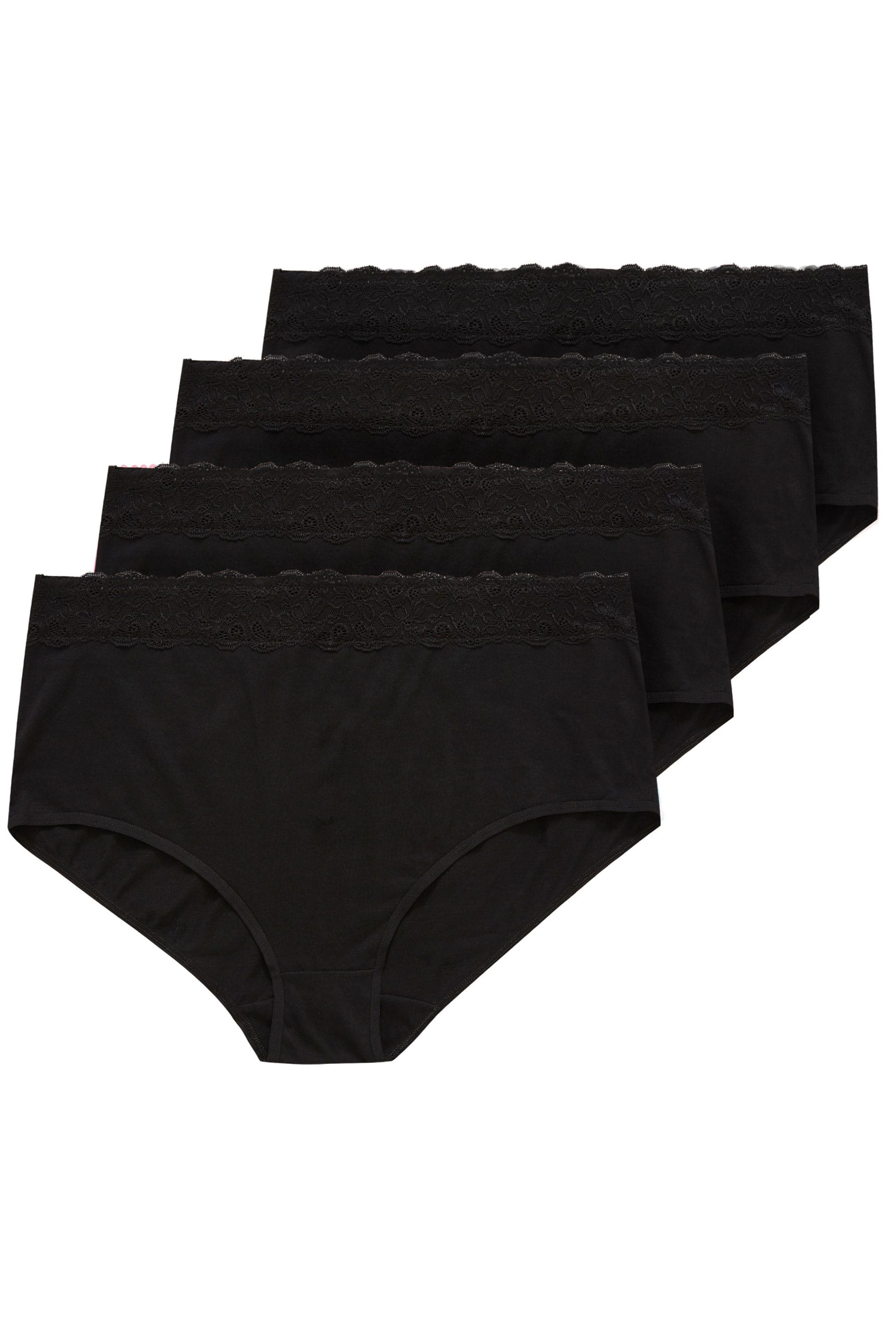 4 PACK Black Lace Trim High Waisted Full Briefs  | Yours Clothing 2