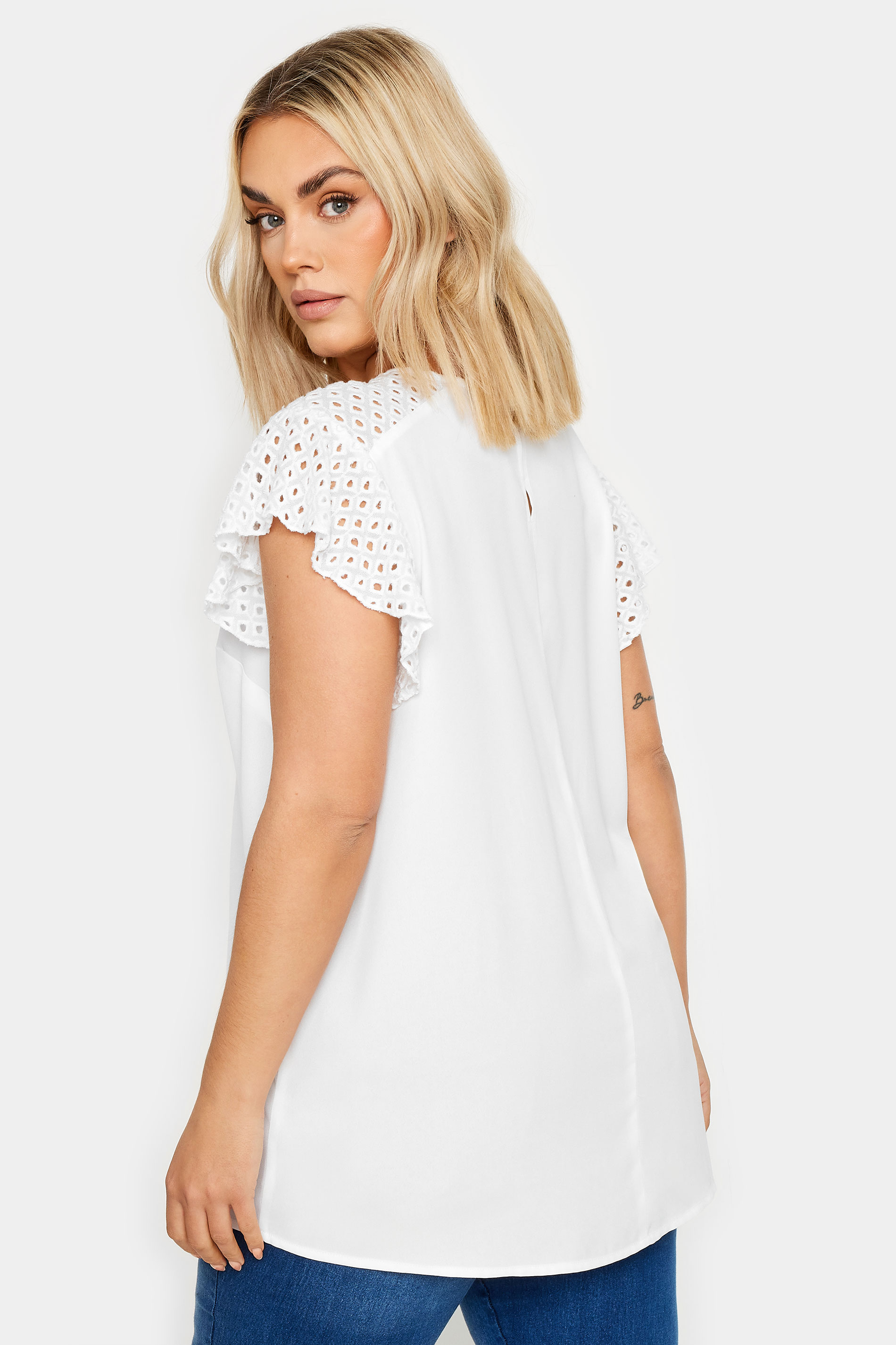 YOURS Plus Size White Flutter Sleeve Top | Yours Clothing 3