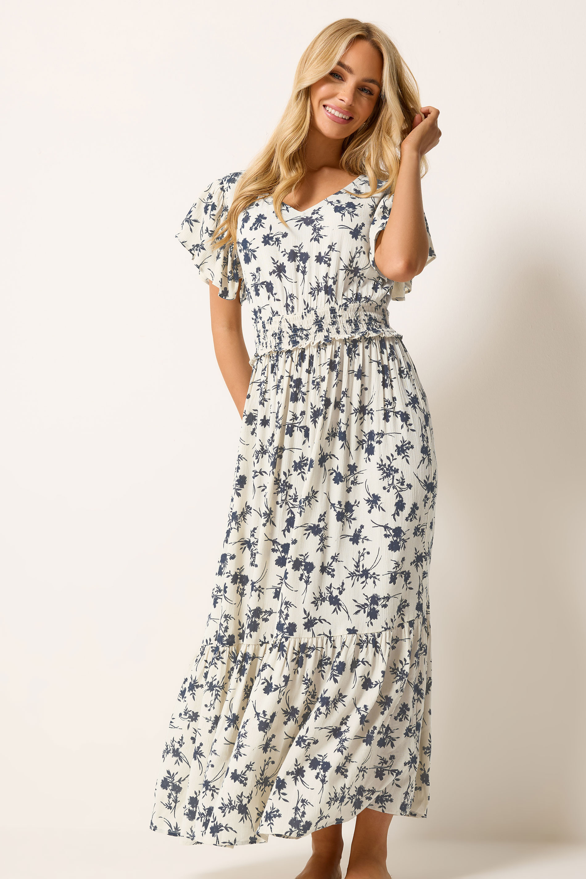 M&Co White Floral Print Shirred Waist Maxi Dress | M&Co 3