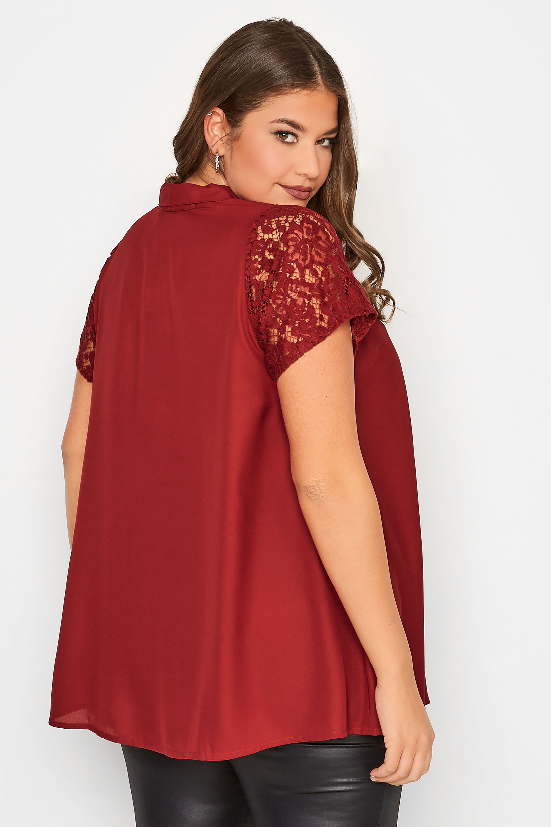 LIMITED COLLECTION Plus Size Wine Red Lace Insert Blouse | Yours Clothing 3