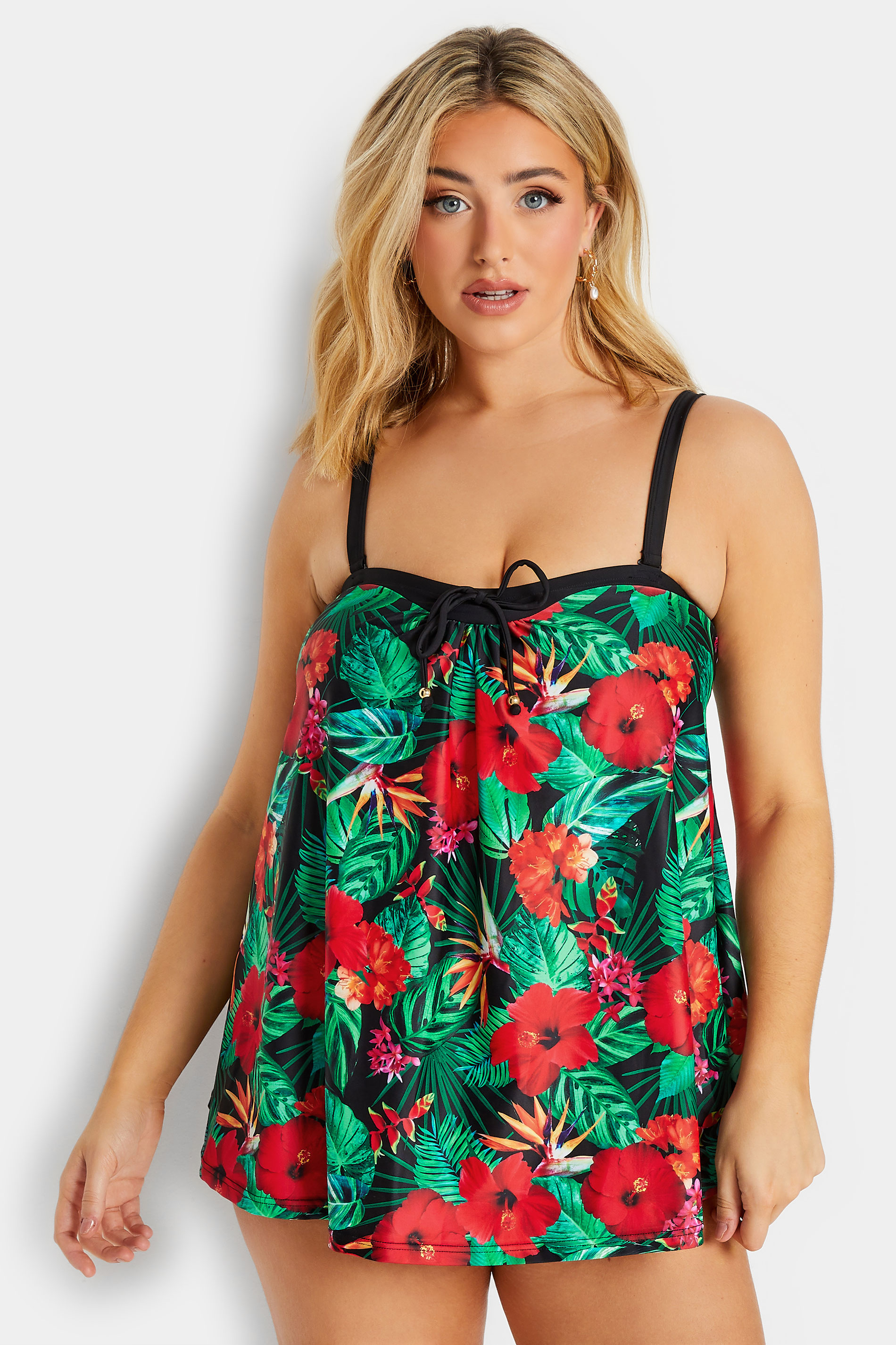 YOURS Plus Size Black Rainforest Print A-Line Tankini Top | Yours Clothing 1