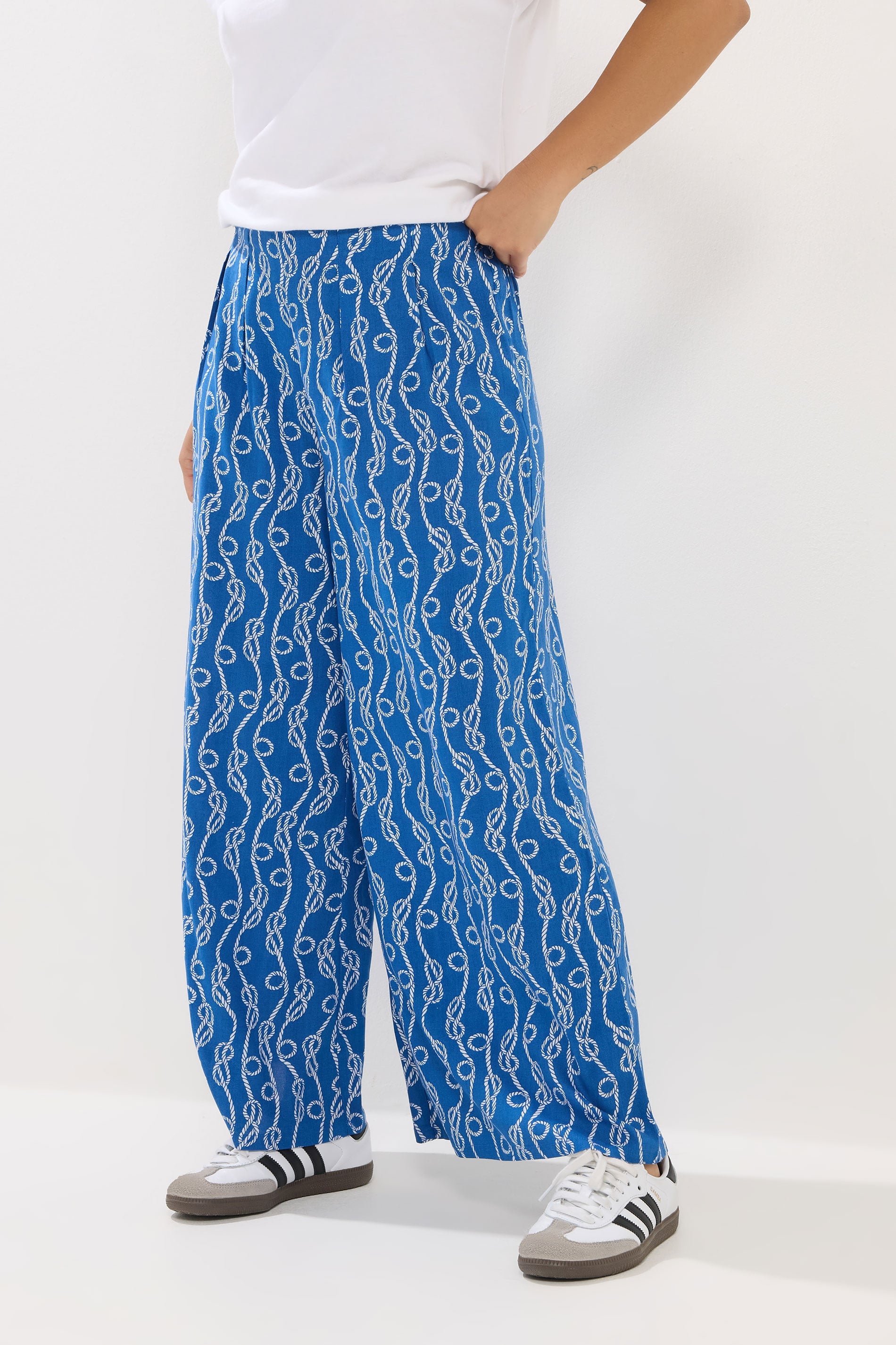 PixieGirl Petite Women's Blue Rope Print Palazzo Trousers | PixieGirl 1