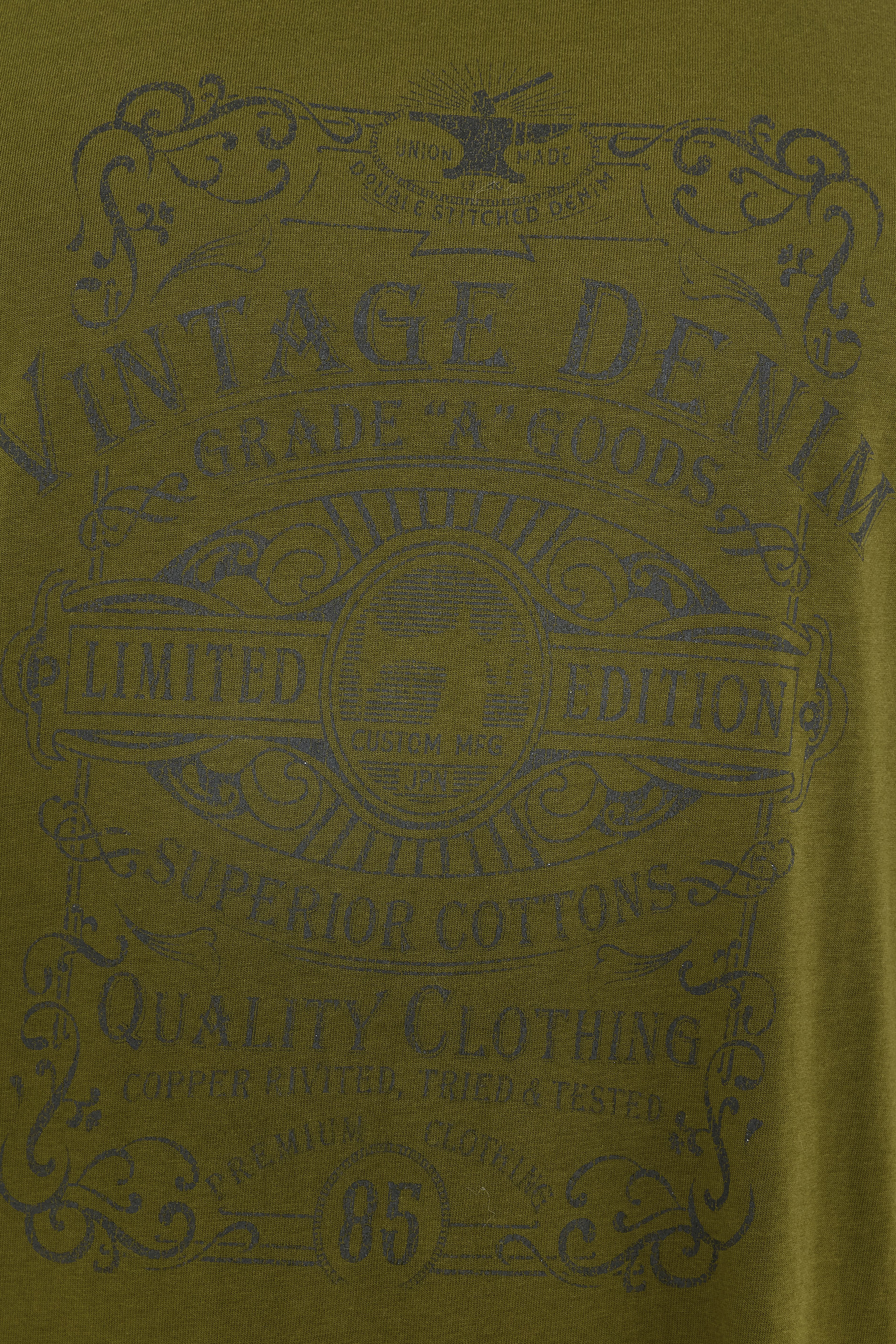 KAM Big & Tall Olive Green Vintage Denim Graphic Print T-Shirt | BadRhino 3