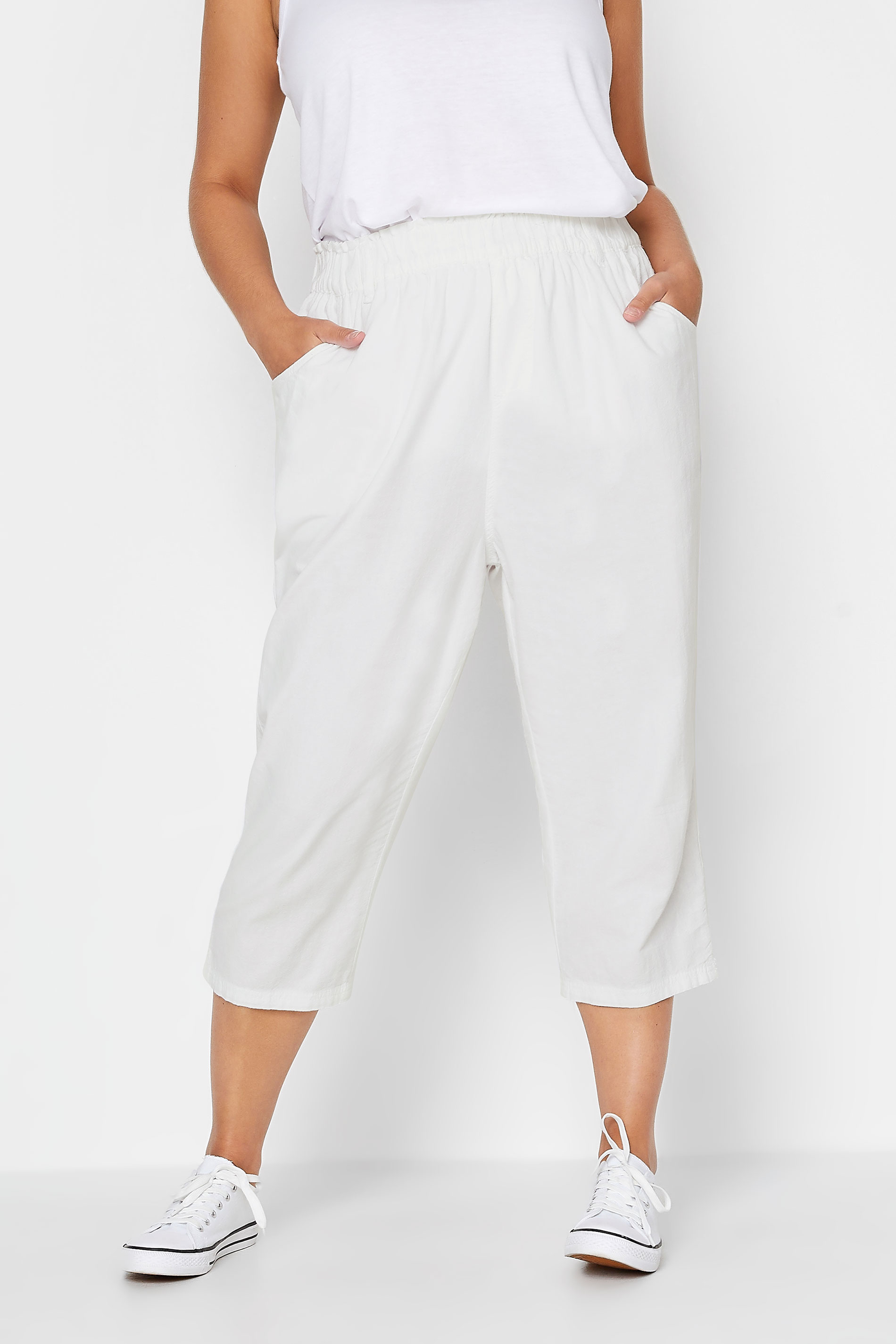 YOURS Plus Size White Cool Cotton Cropped Joggers | Yours Clothing 1