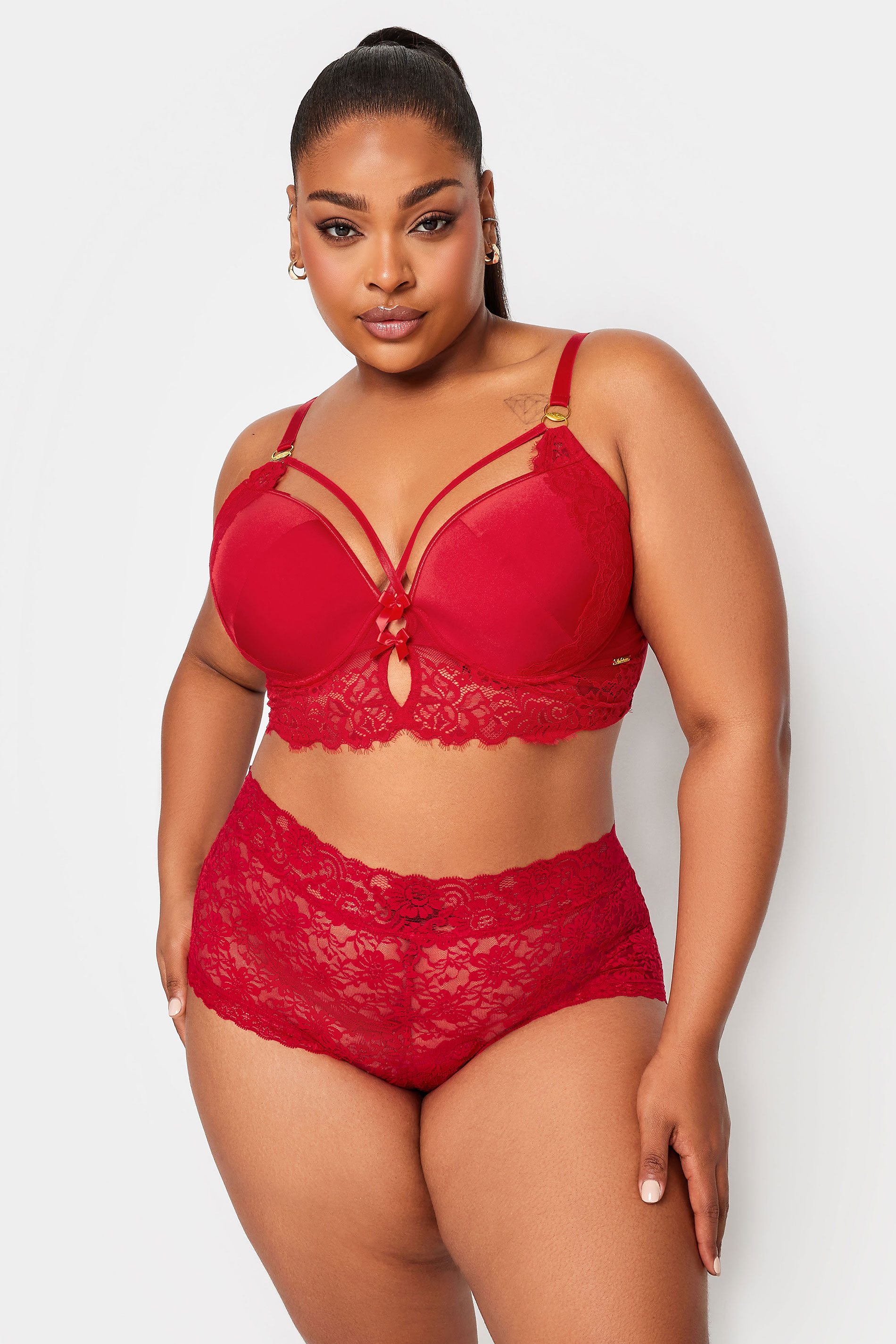 YOURS Curve Red Lace Strap Detail Padded Longline Bra