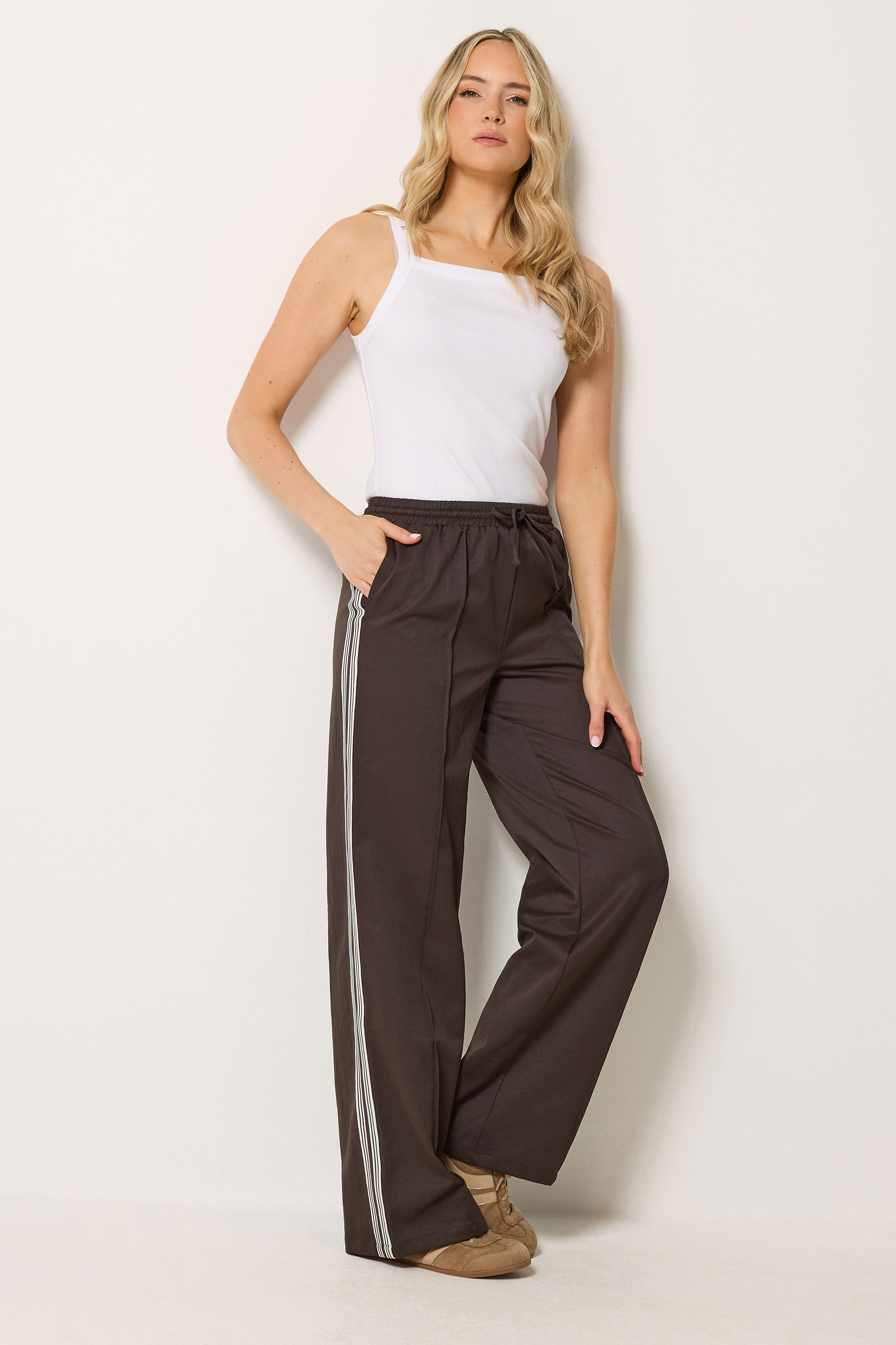 LTS Tall Women's Chocolate Brown Side Stripe Wide Leg Trousers | Long Tall Sally 2