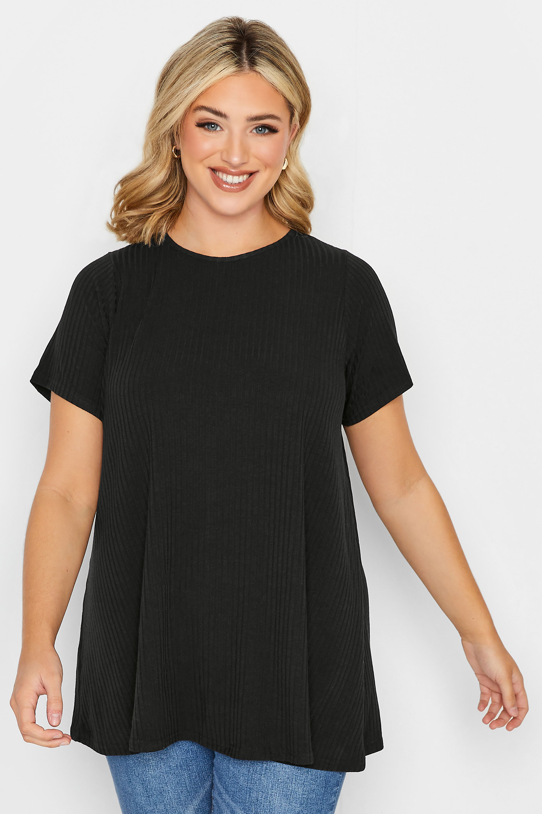 YOURS Curve Plus Size 2 PACK Black Ribbed Swing Tops | Yours Clothing  2