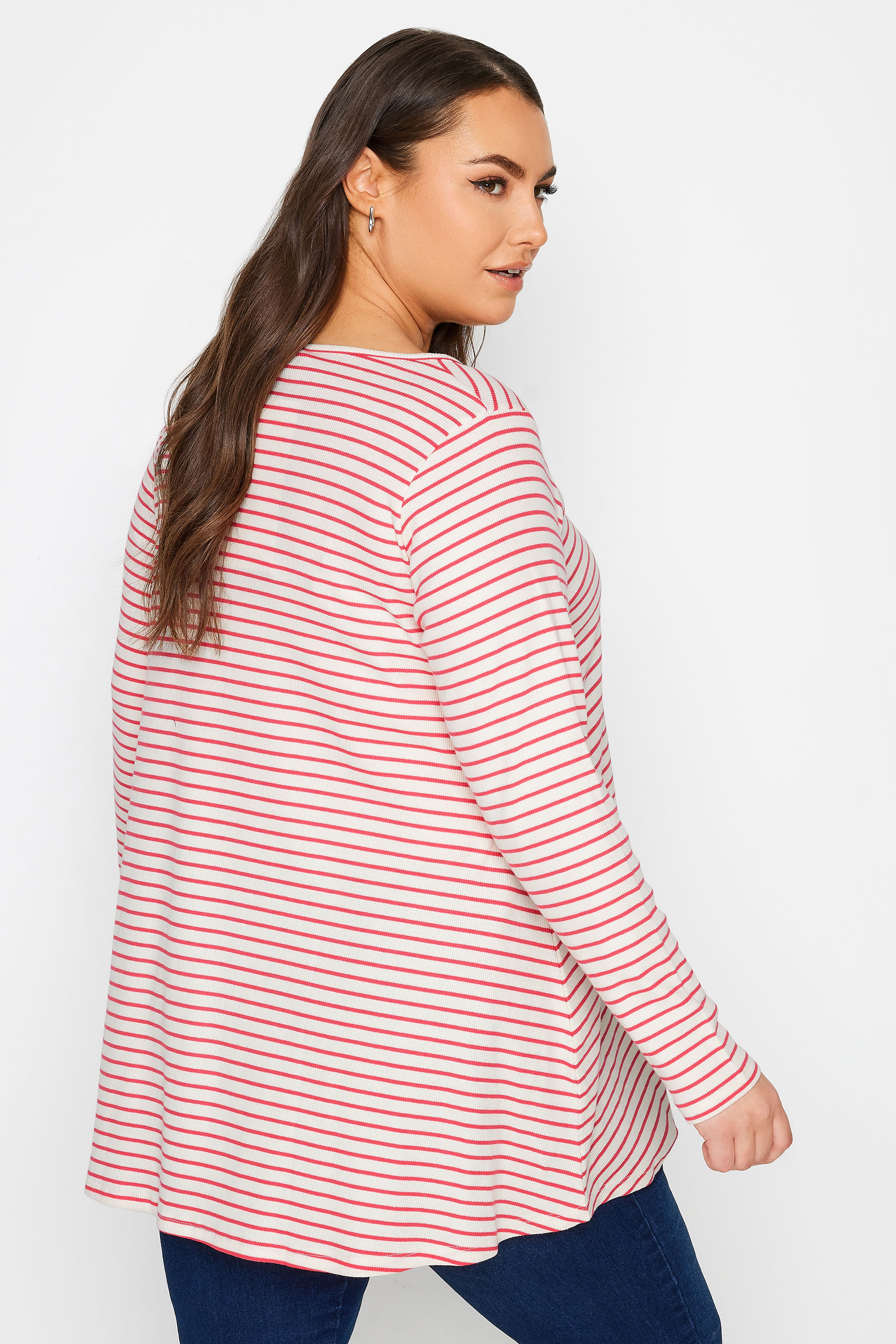 YOURS Plus Size Pink Stripe Print Ribbed Top | Yours Clothing 3