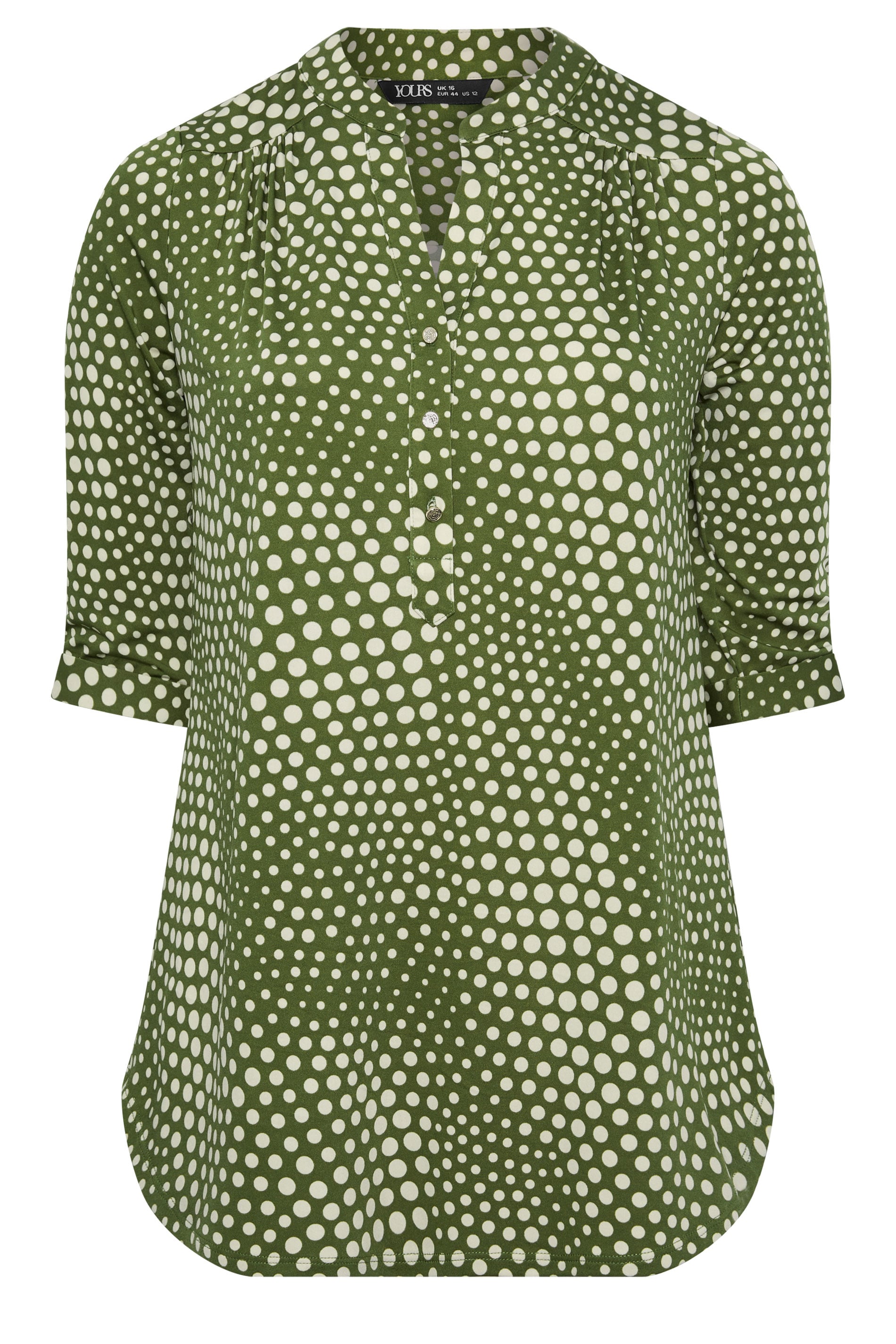 YOURS Plus Size Green Polka Dot Half Placket Shirt | Yours Clothing 5