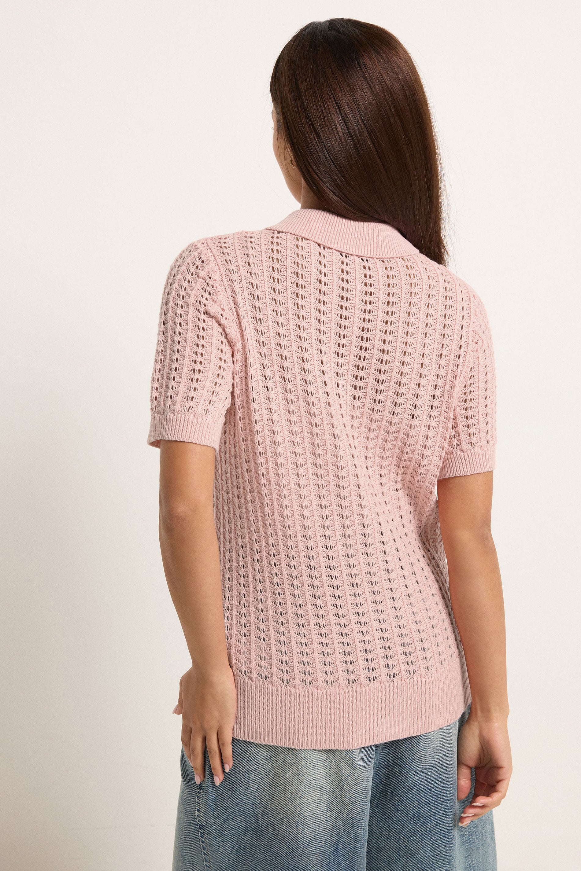 PixieGirl Petite Women's Pink Crochet Polo Top | PixieGirl 4