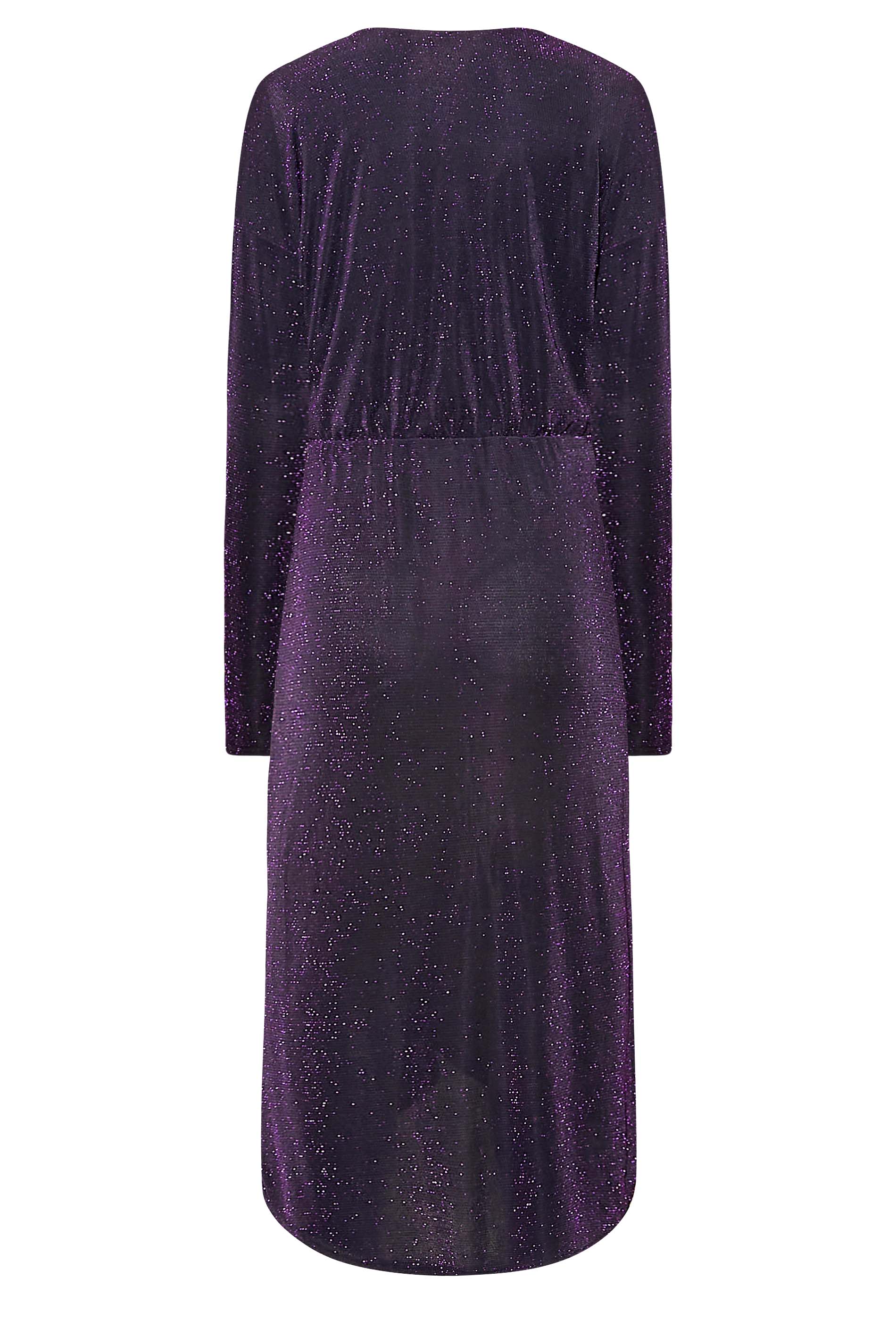 LTS Tall Women's Black & Purple Glitter Twist Wrap Midi Dress | Long Tall Sally 3