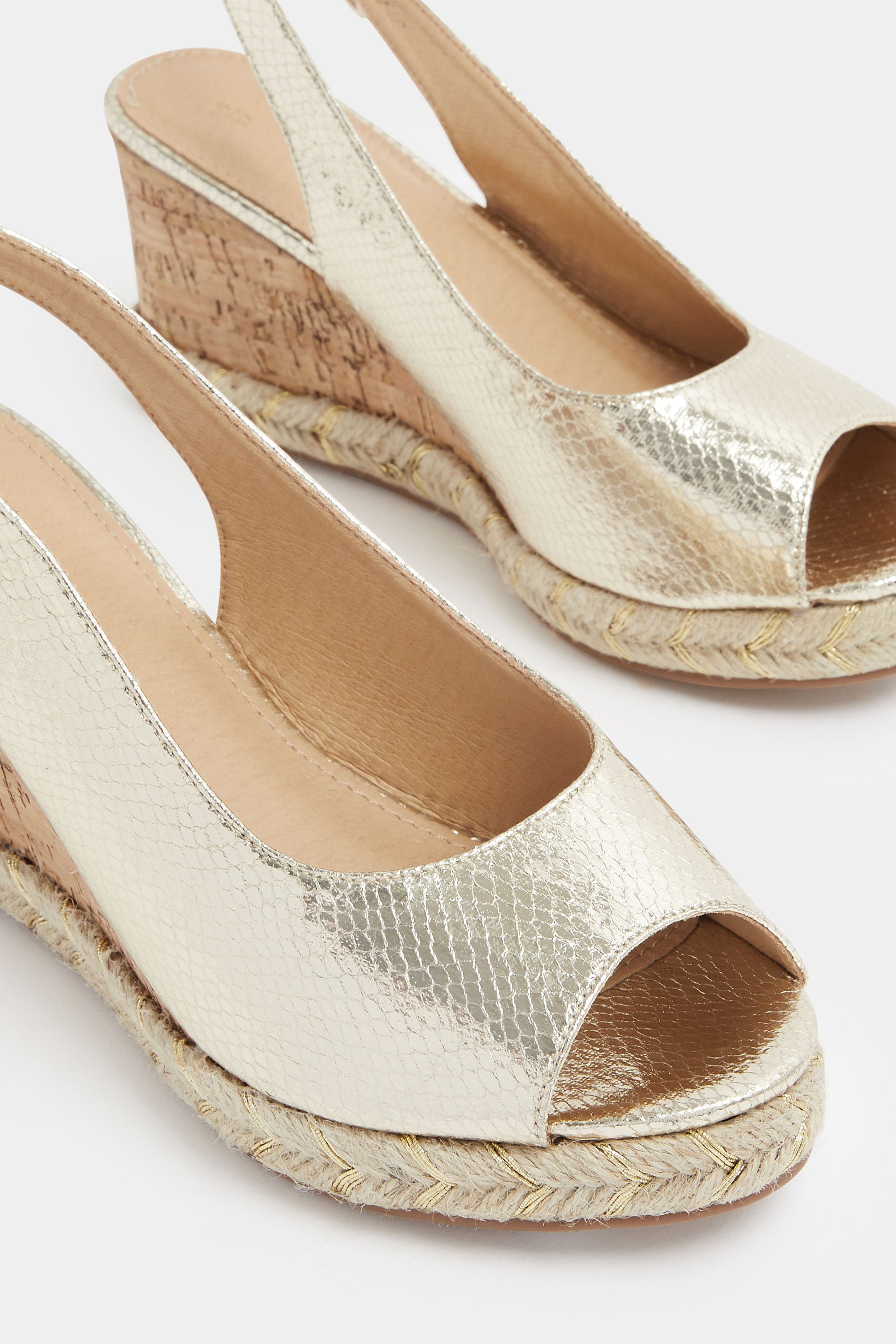 Gold Faux Leather Snake Wedge Sandals In Wide E Fit | Yours Clothing 5