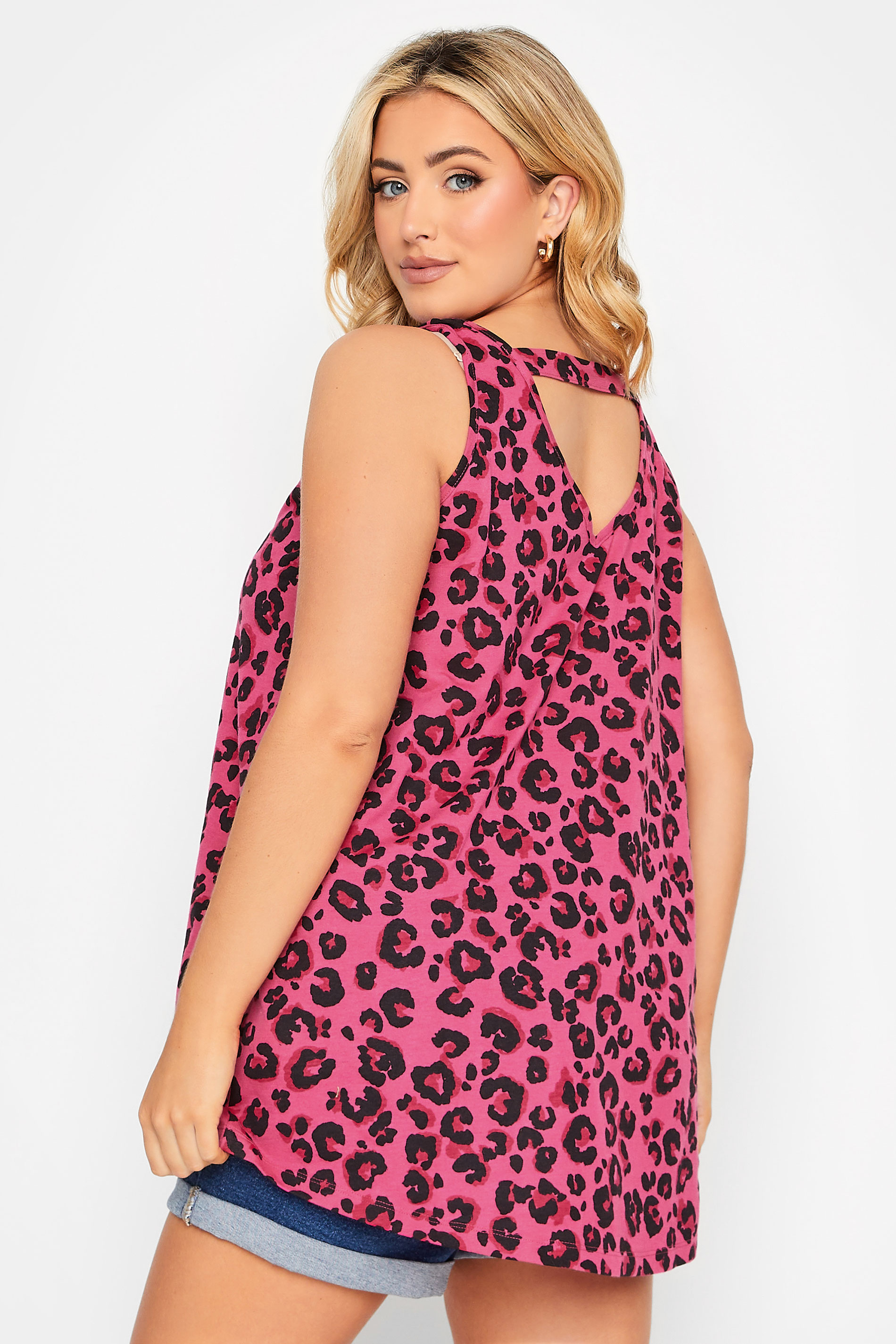 YOURS Plus Size Pink Leopard Print Bar Back Vest Top | Yours Clothing 3