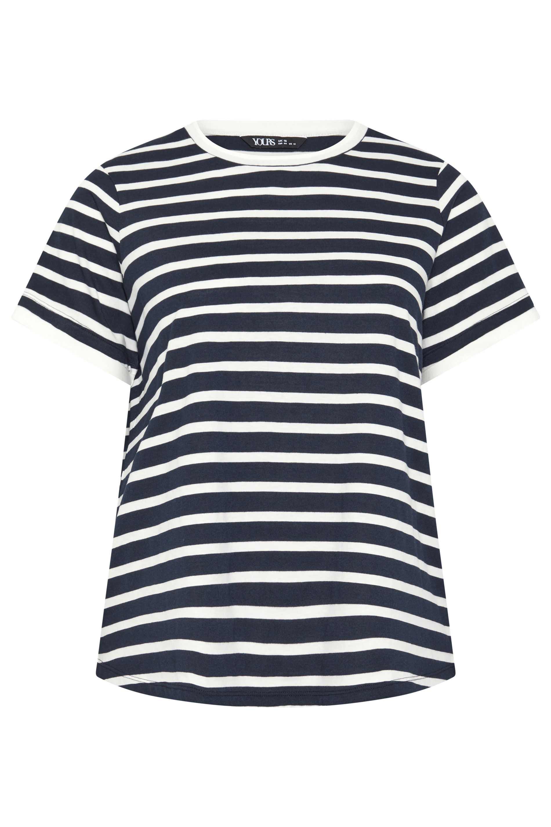 YOURS Curve Navy Blue Stripe Ringer T-Shirt | Yours Clothing 5