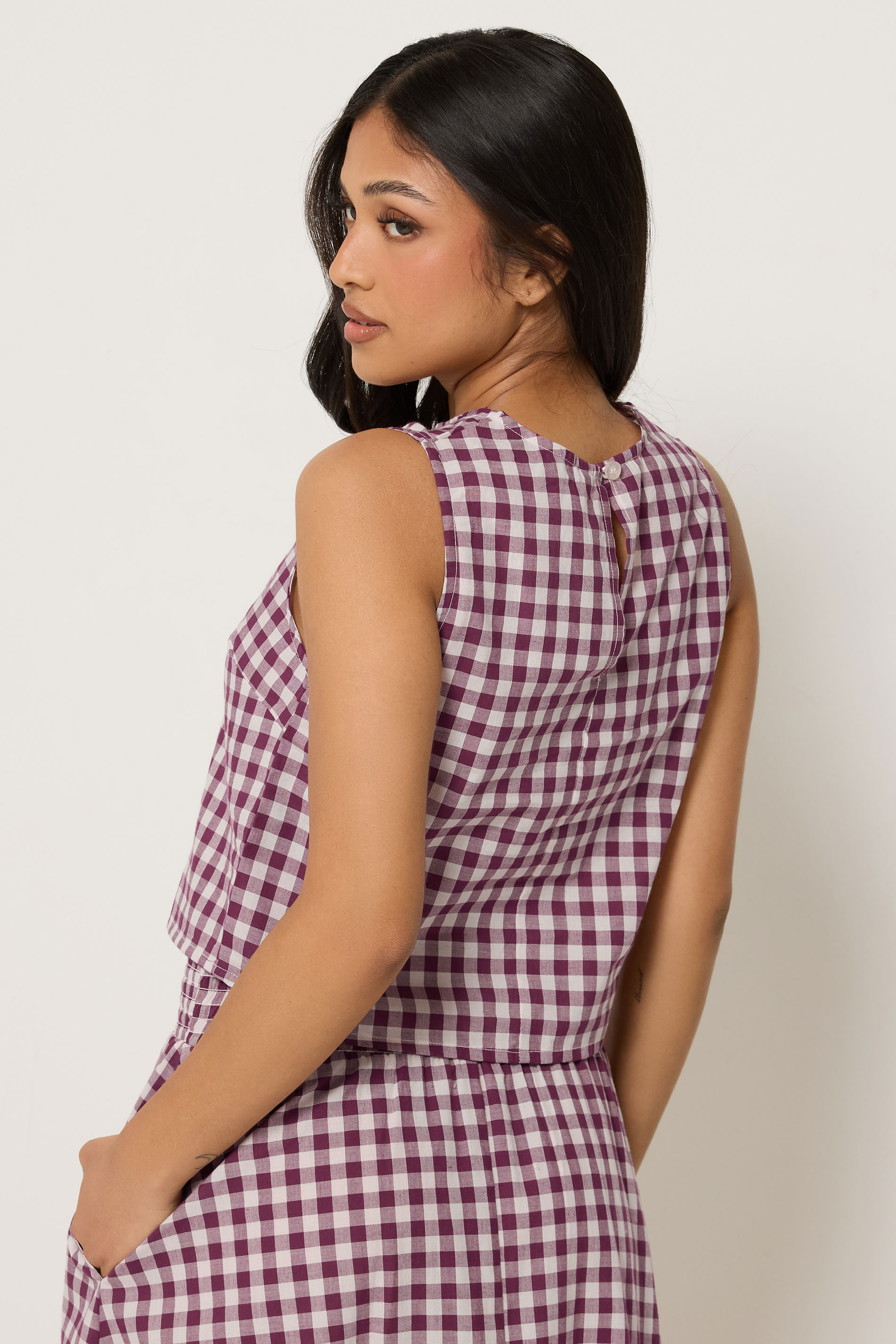 PixieGirl Petite Women's Burgundy Red Cotton Gingham Top | PixieGirl  4