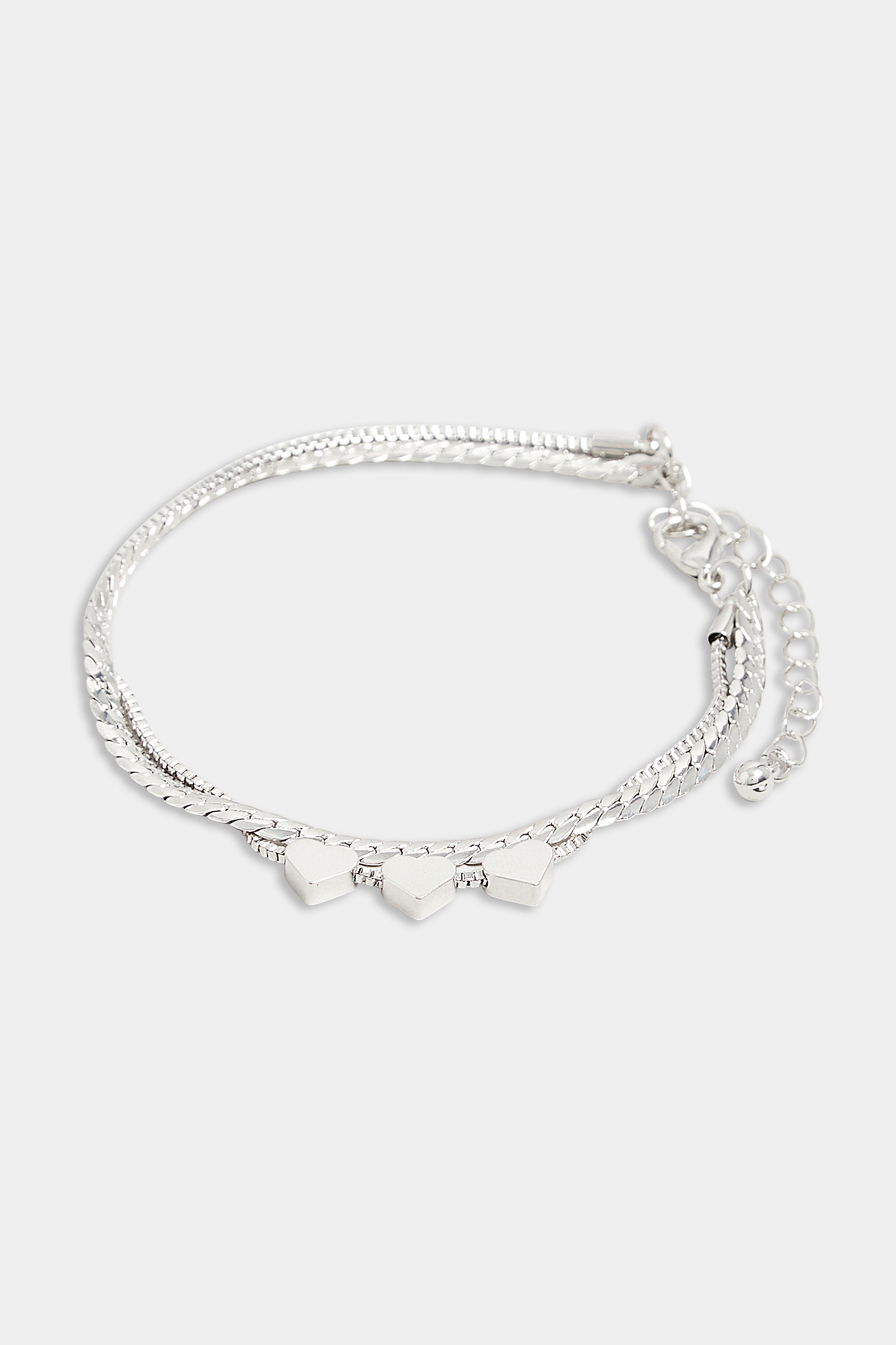 2 PACK Silver Heart Chain Bracelet Set | Yours Clothing  2
