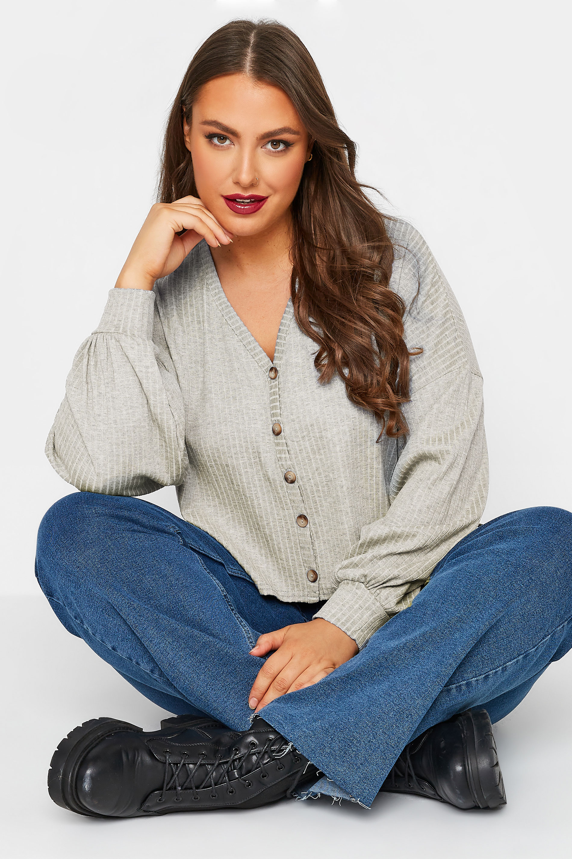 LIMITED COLLECTION Plus Size Grey Marl Cropped Cardigan | Yours Clothing 1